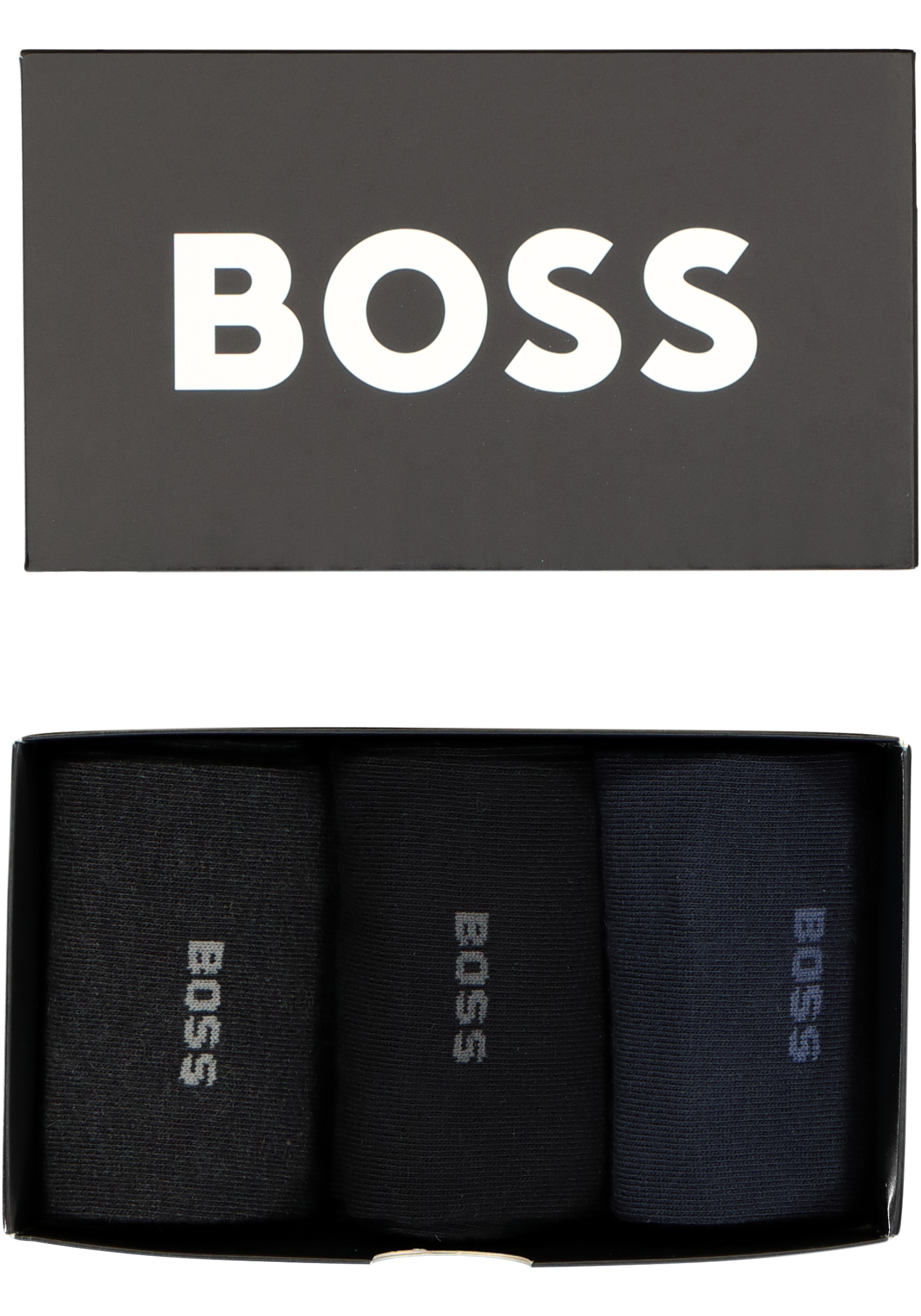 HUGO BOSS cadeauset sokken, giftbox met 3 paar heren sokken, blauw, zwart en grijs