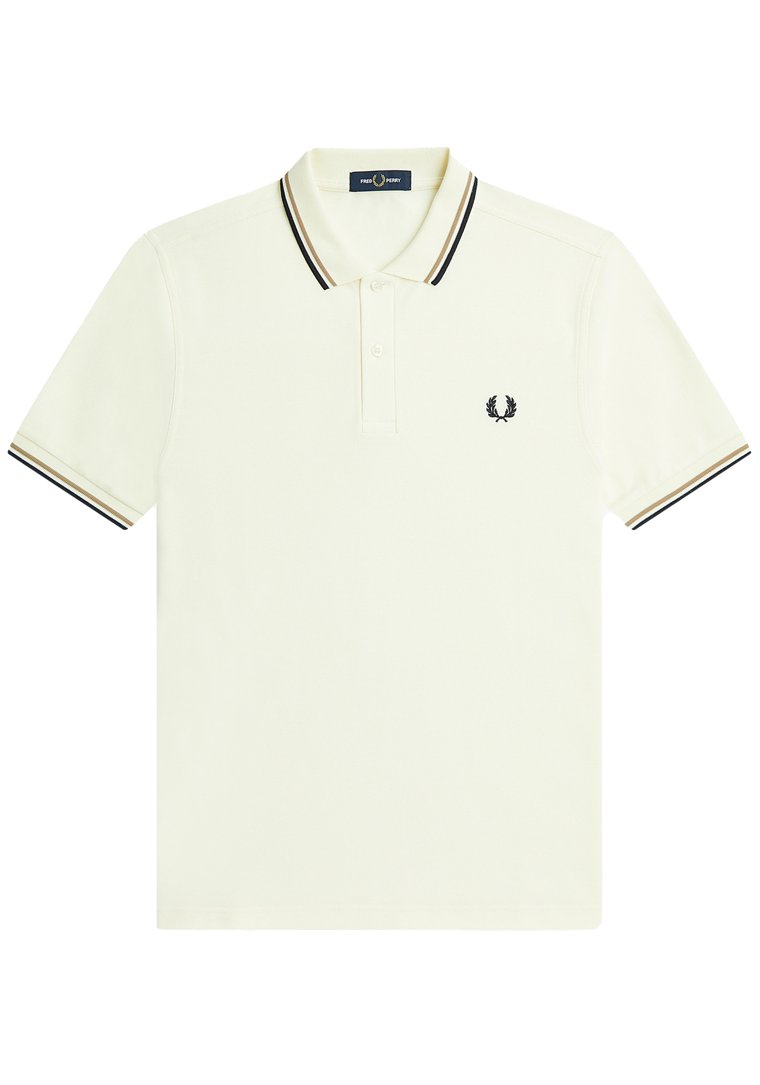 Fred Perry M3600 polo twin tipped shirt, pique, Ecru / Warm Stone / Navy