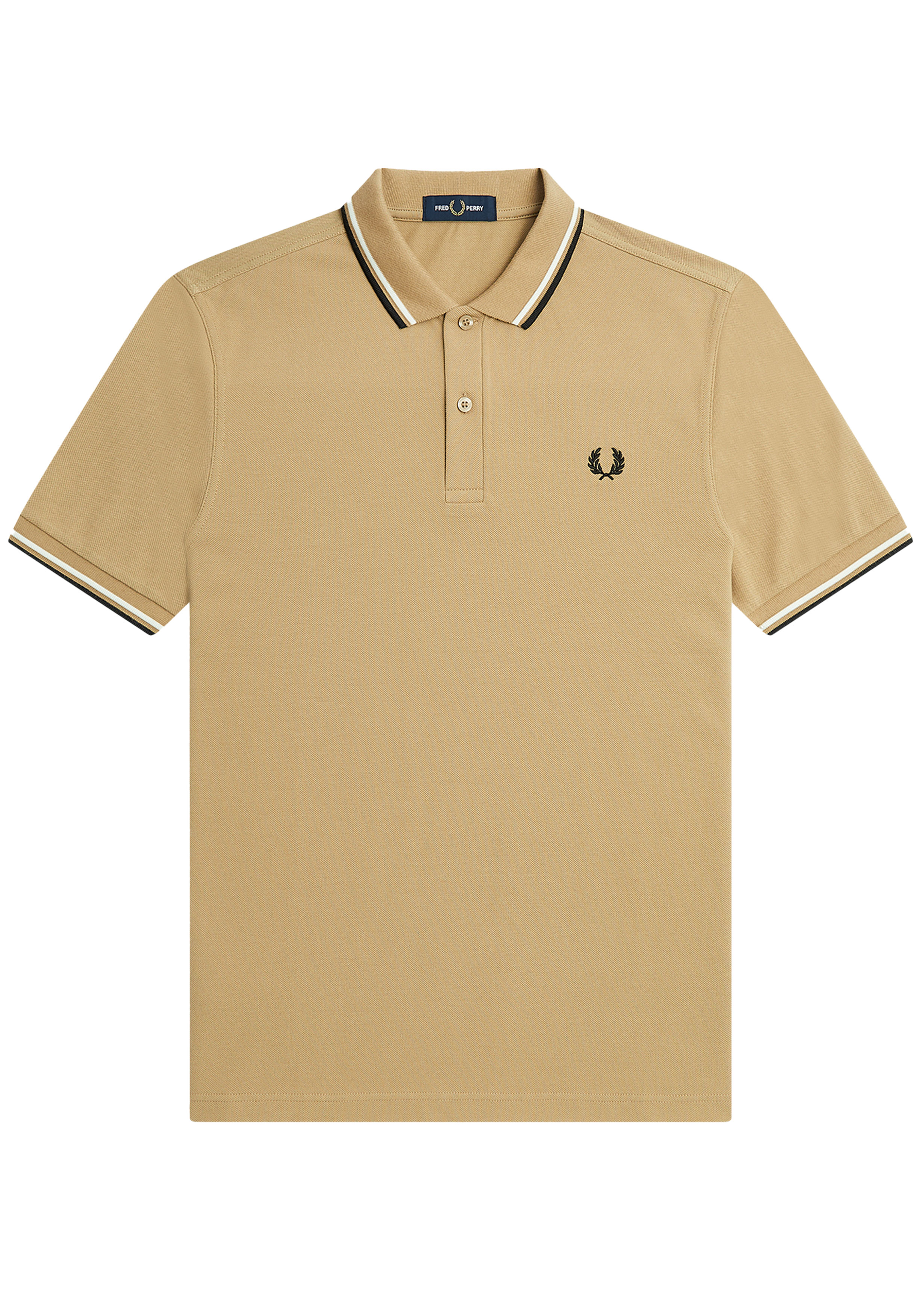 Fred Perry M3600 polo twin tipped shirt, pique, Warm Stone / Snow White / Black