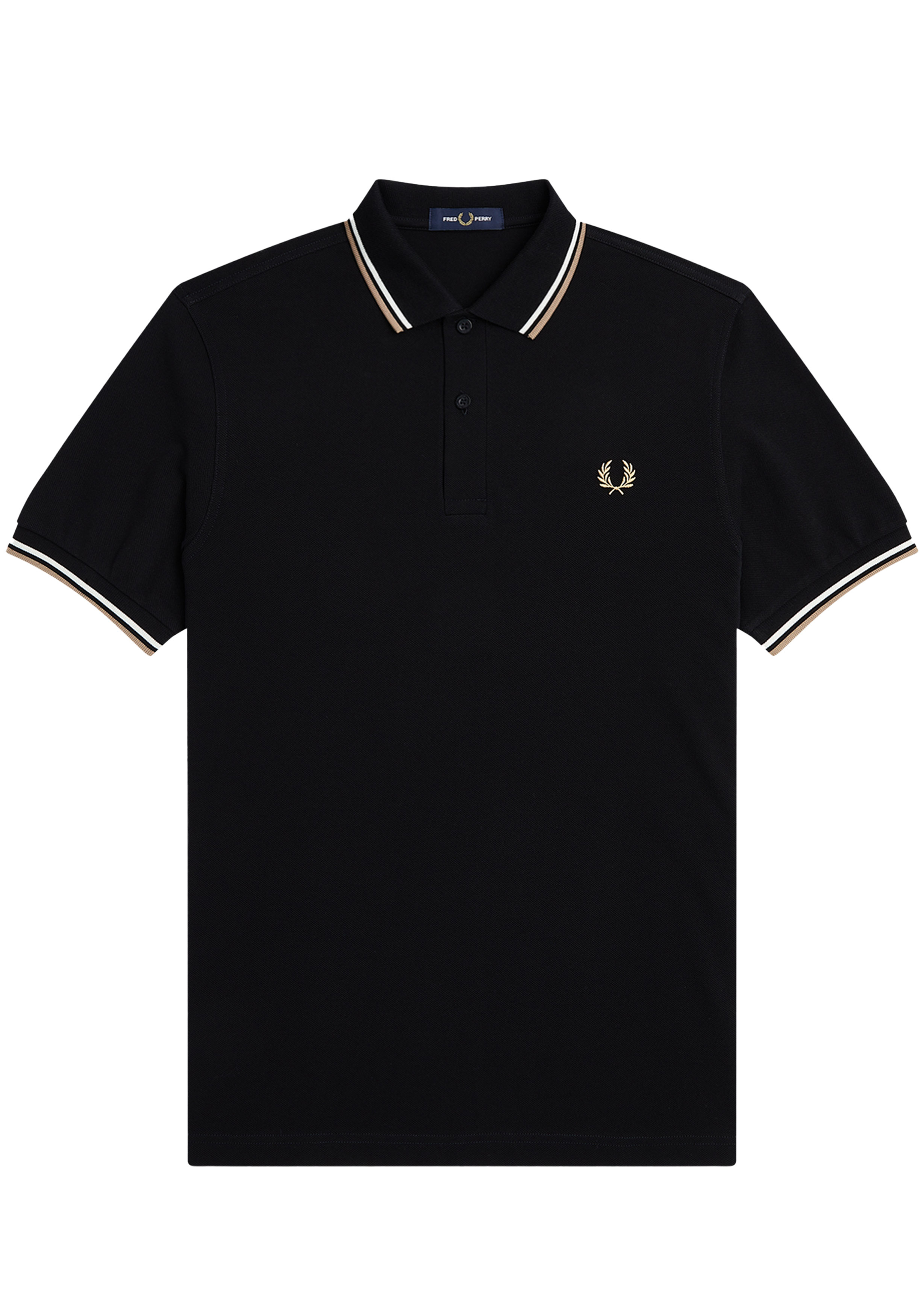 Fred Perry M3600 polo twin tipped shirt, pique, Black / Snow White / Warm Stone