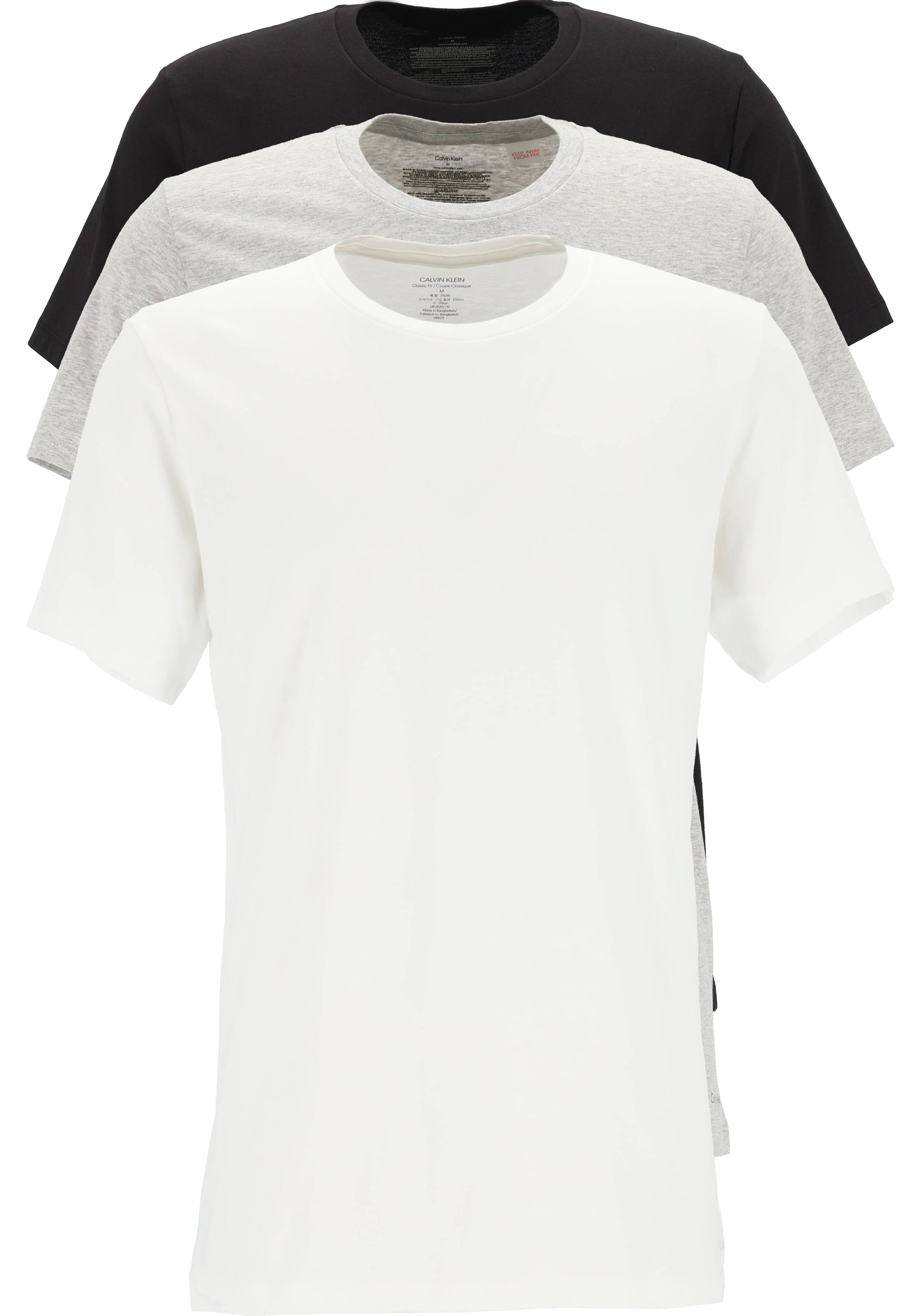 Calvin Klein Cotton Classics crew neck T-shirt (3-pack), heren T-shirts O-hals, zwart, wit en grijs
