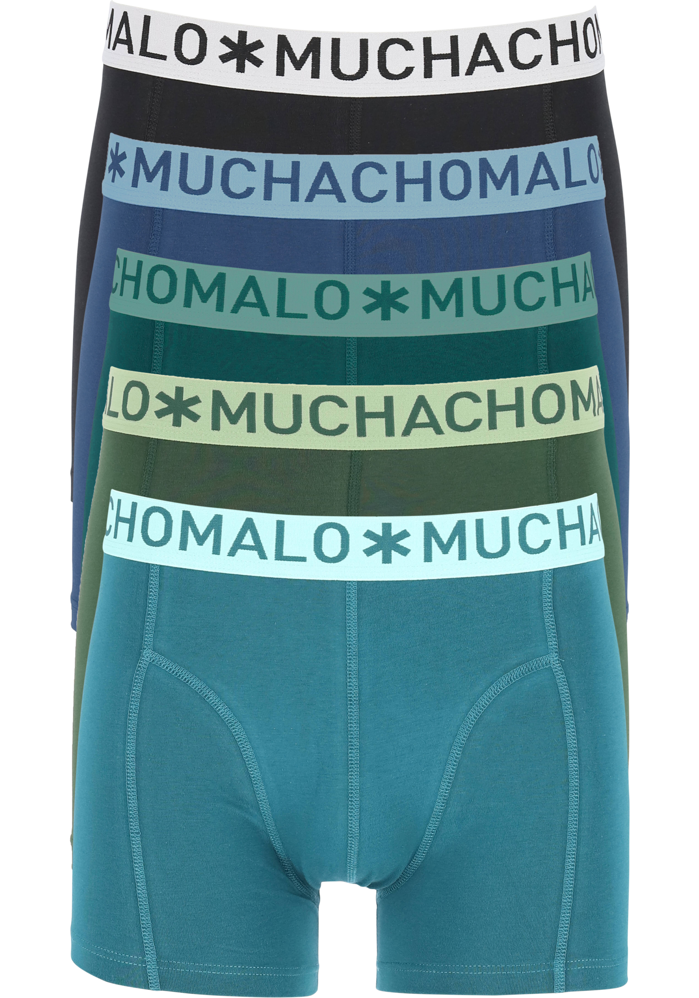 Muchachomalo heren boxershorts (5-pack), heren boxers normale lengte, light cotton solid, zwart, blauw, petrol, donkergroen en groen