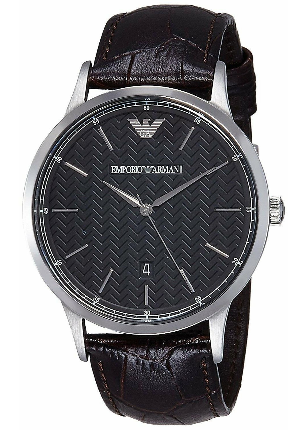Armani heren horloge (43 mm), zwart met bruine leren band