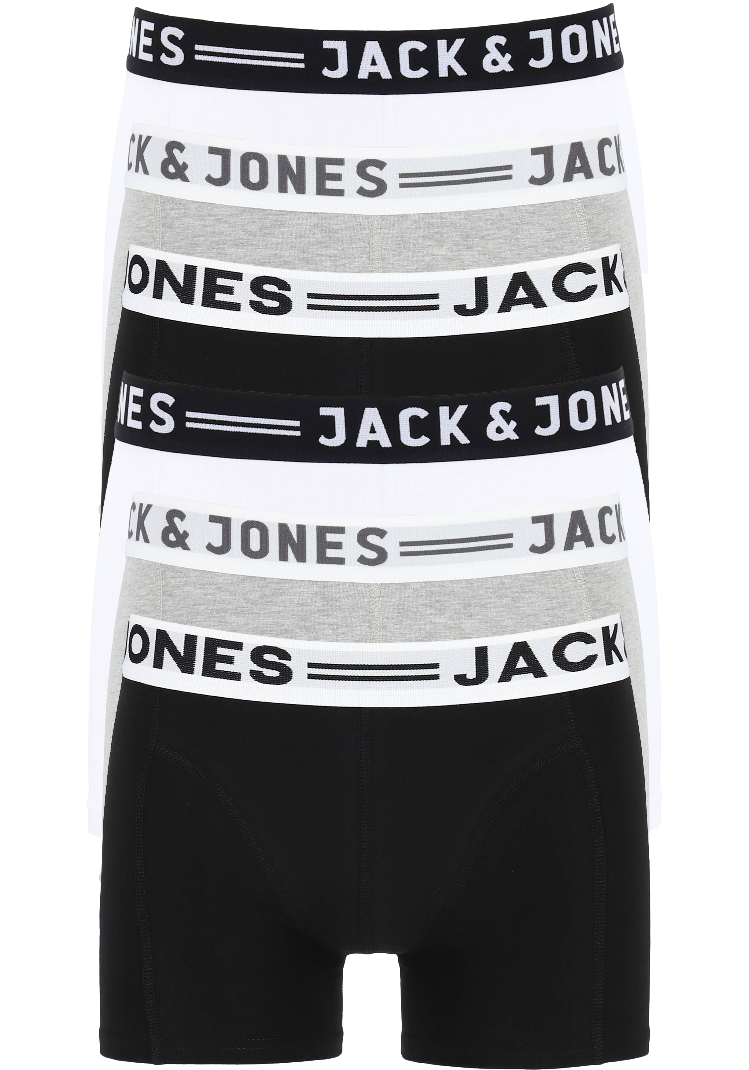 Jack & Jones heren boxers Sense trunks (6-pack), zwart - wit - grijs