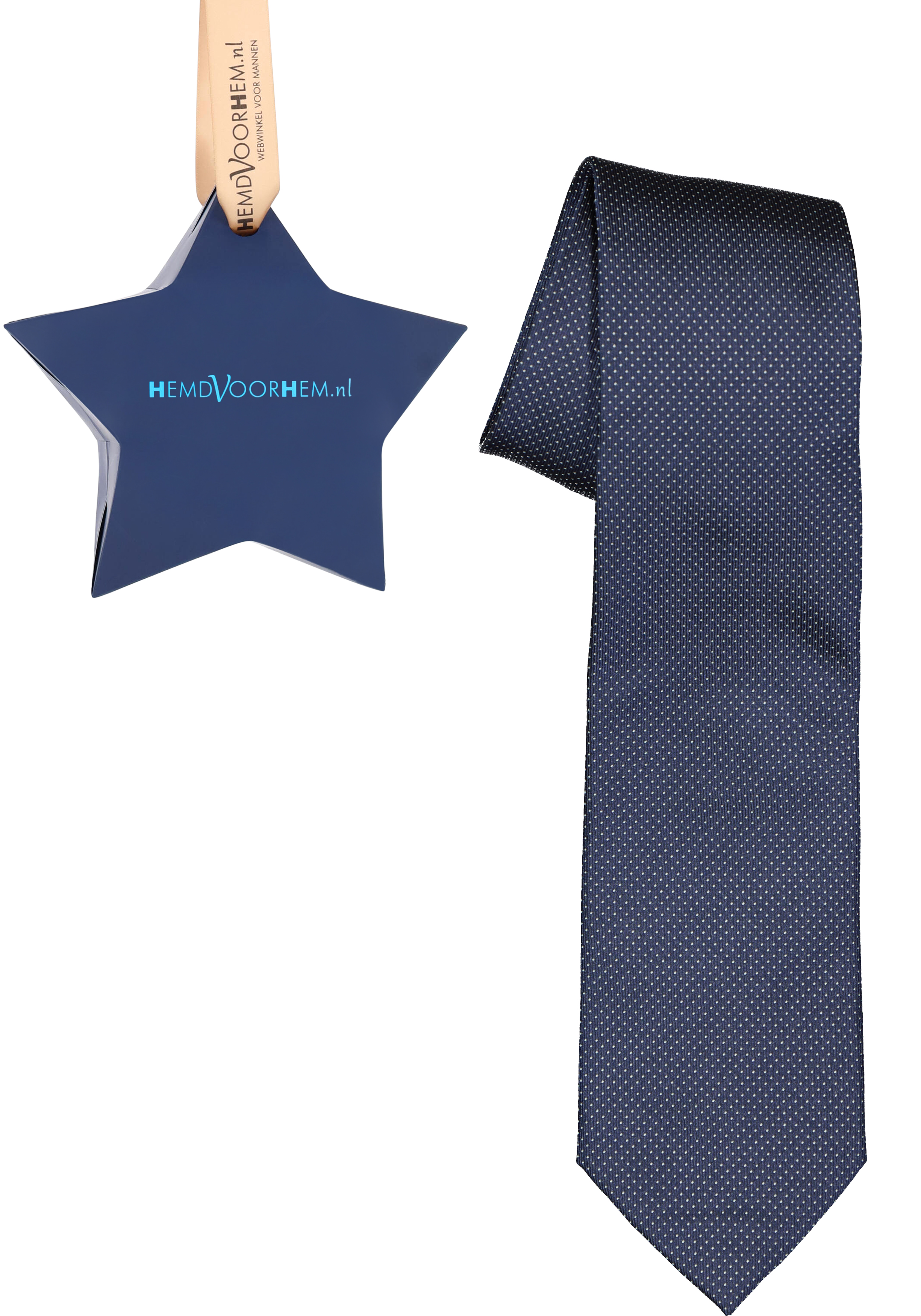 Cadeau Michaelis stropdas, donkerblauw met witte stipjes in cadeauverpakking