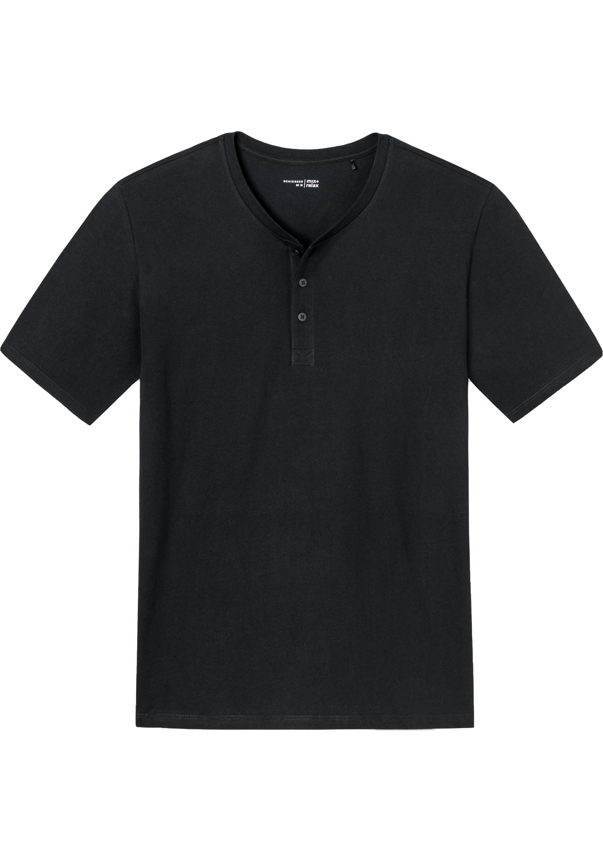 SCHIESSER Mix+Relax T-shirt, korte mouw O-hals met knoopjes, zwart