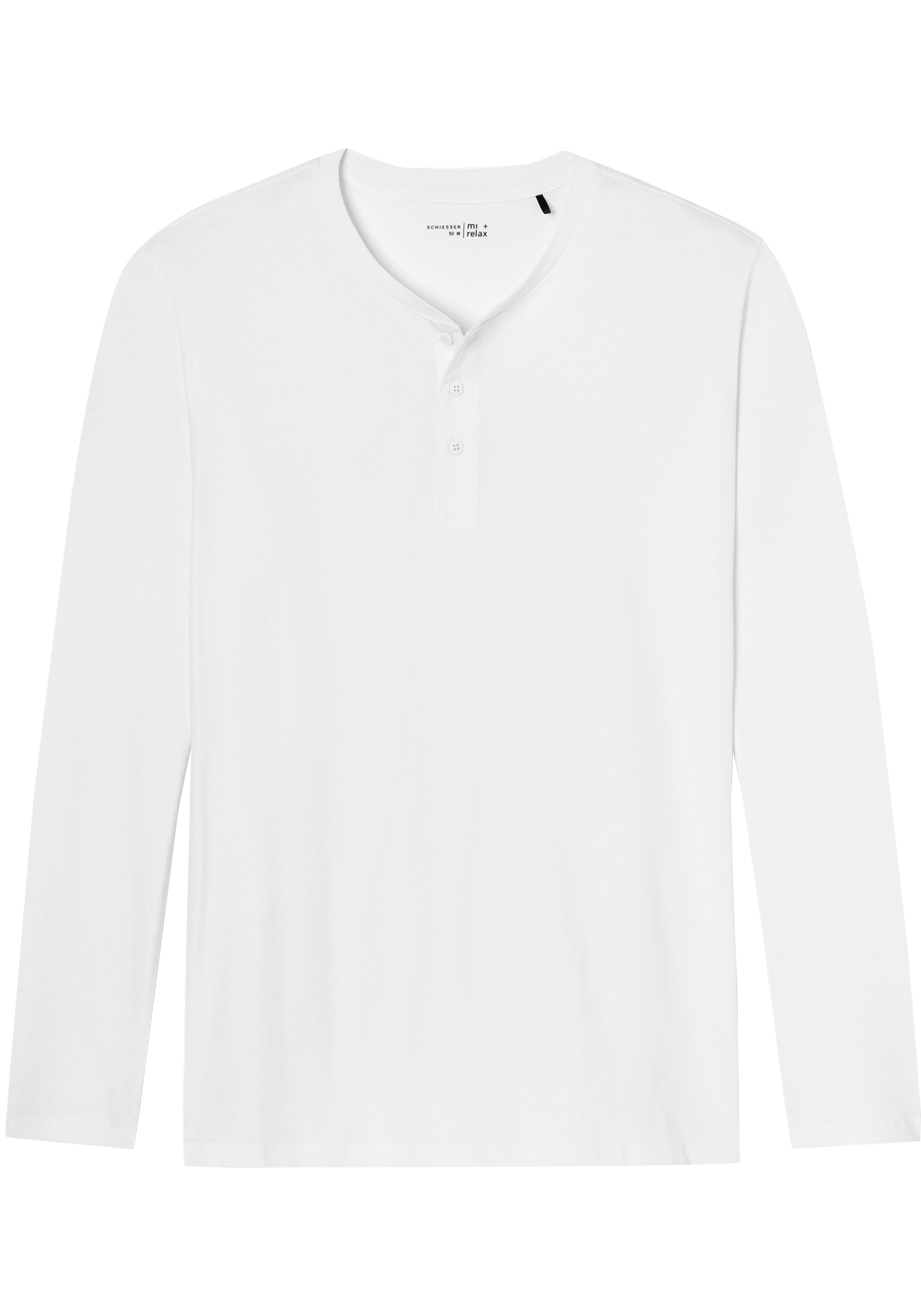 SCHIESSER Mix+Relax T-shirt, lange mouw O-hals met knoopjes, wit