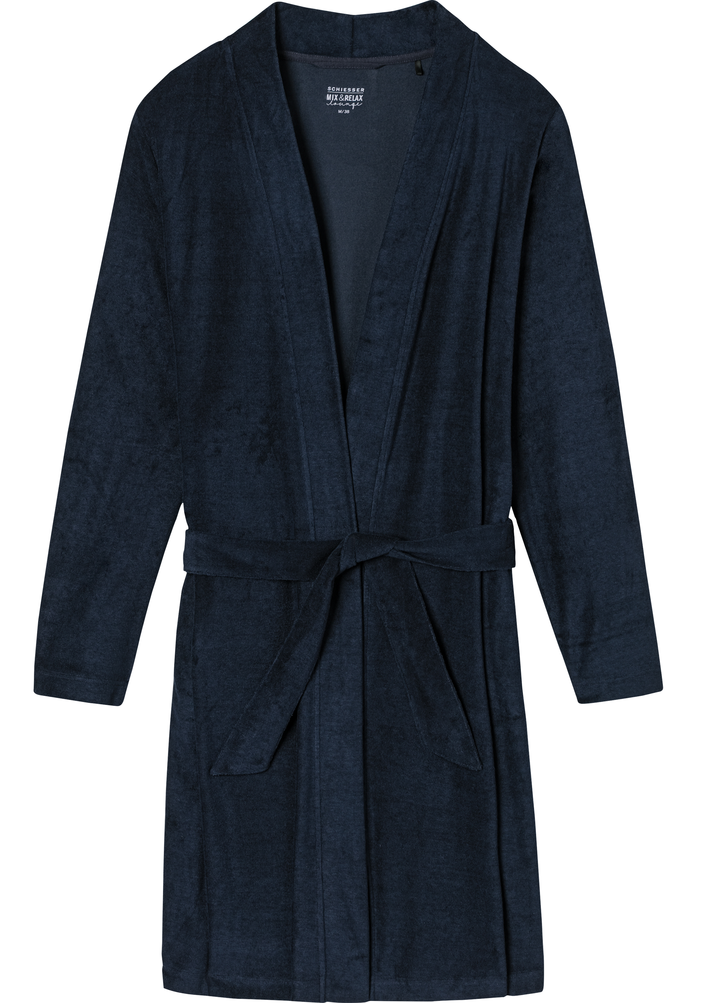 SCHIESSER dames badjas, kort model, dun badstof, donkerblauw