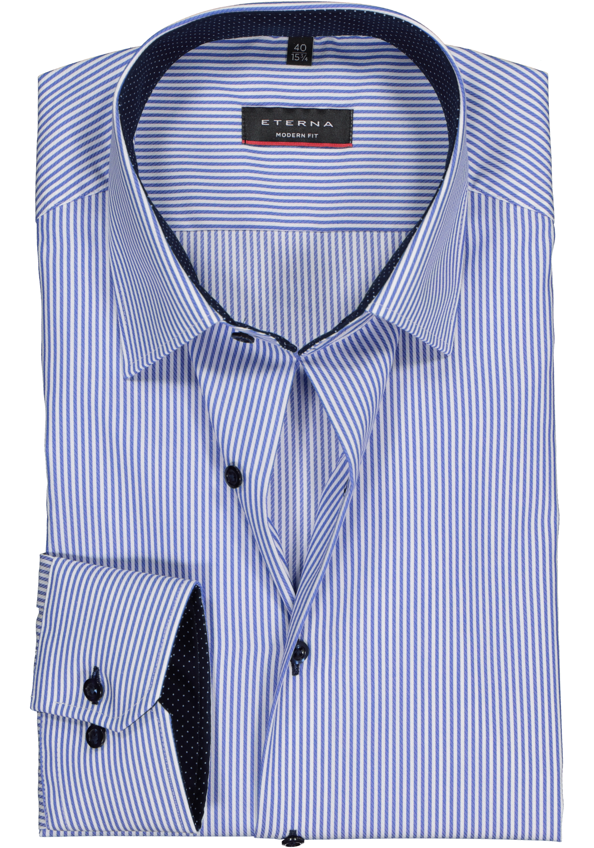 ETERNA modern fit overhemd, twill heren overhemd, blauw met wit gestreept (blauw contrast)
