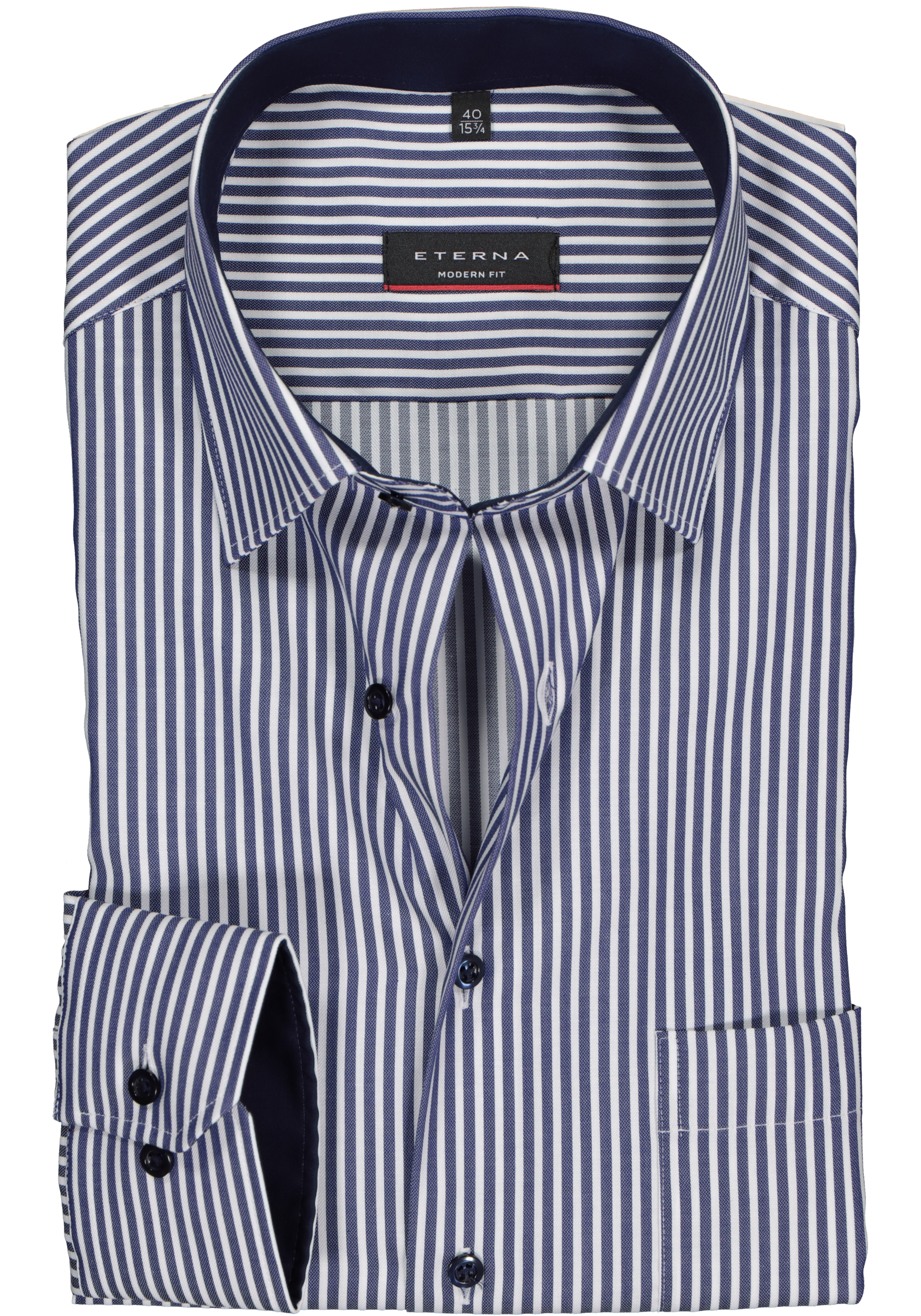 ETERNA modern fit overhemd, twill heren overhemd, blauw met wit gestreept (blauw contrast)  