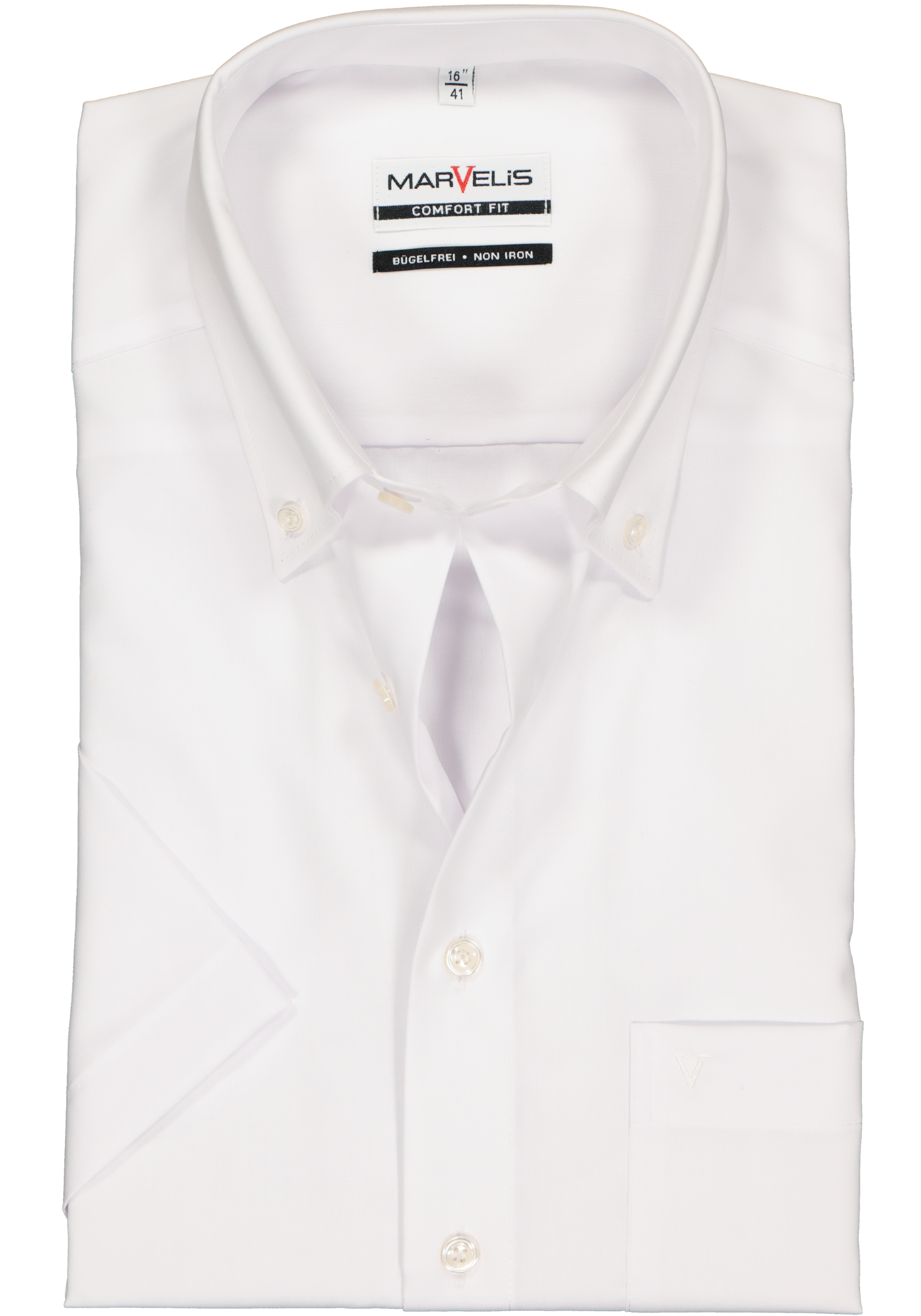 MARVELIS comfort fit overhemd, korte mouw, wit met button-down kraag