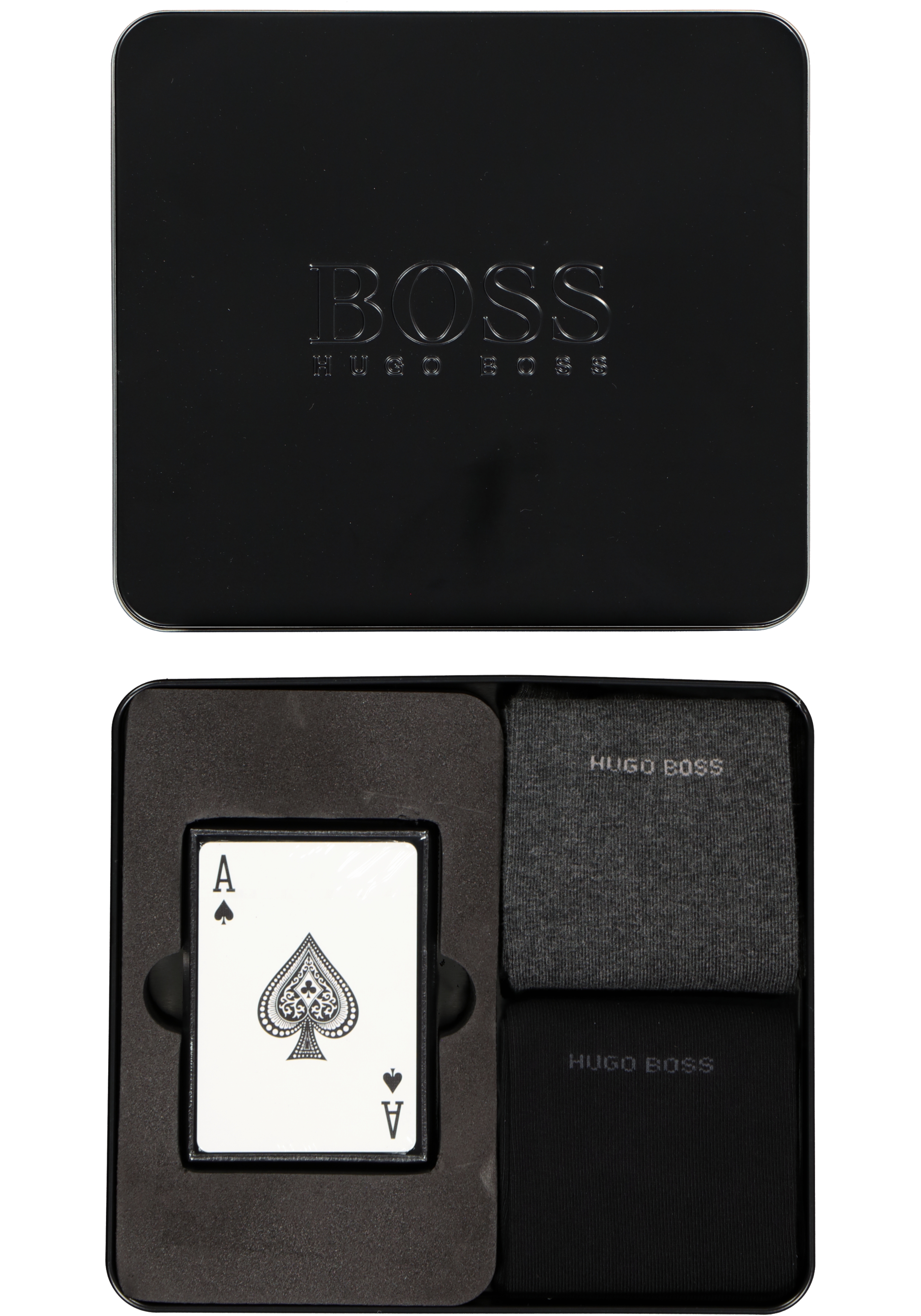 HUGO BOSS cadeauset sokken en kaarten(2-pack), zwart met grijs met speelkaarten