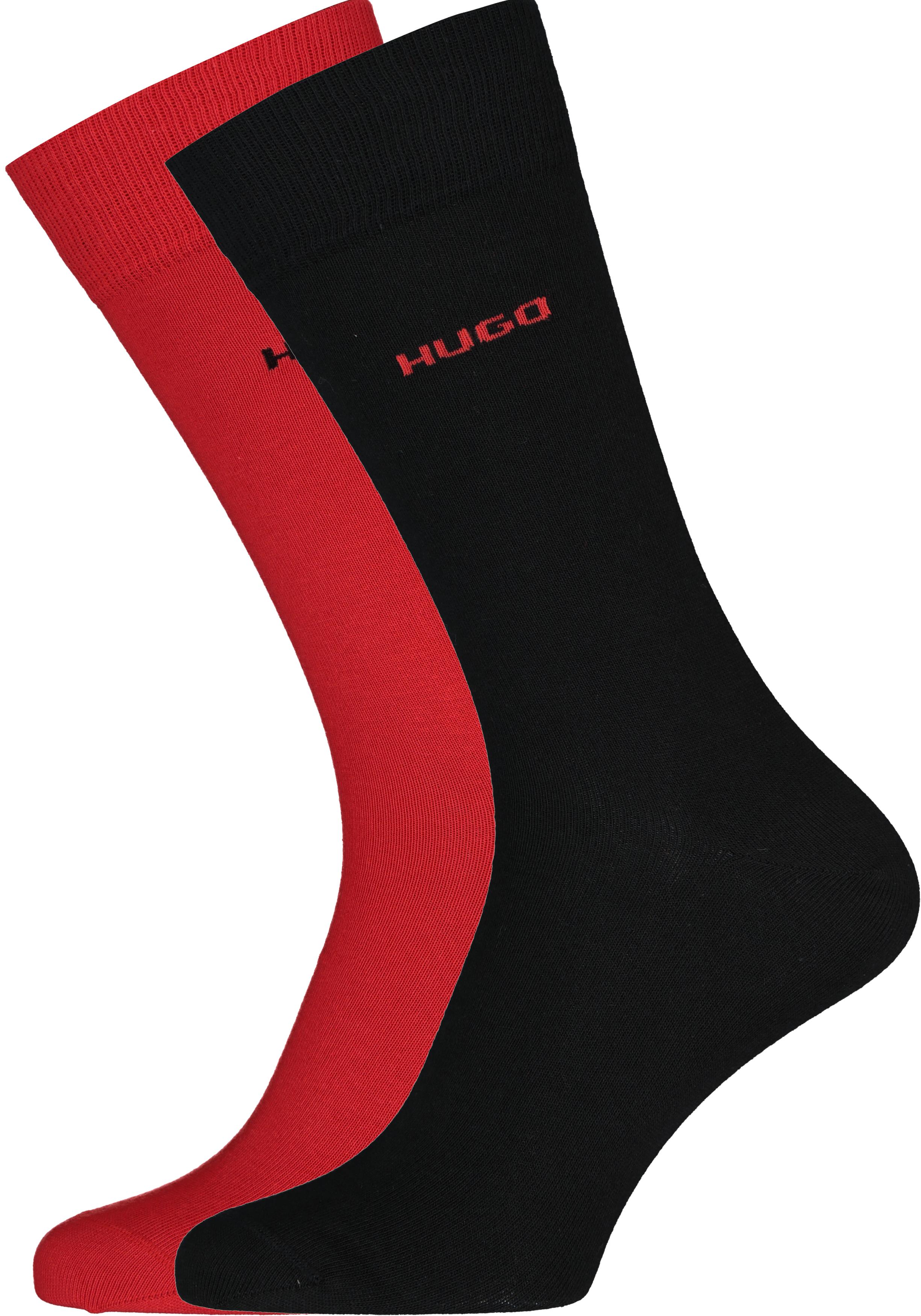 HUGO logo sokken (2-pack), herensokken katoen, zwart en rood