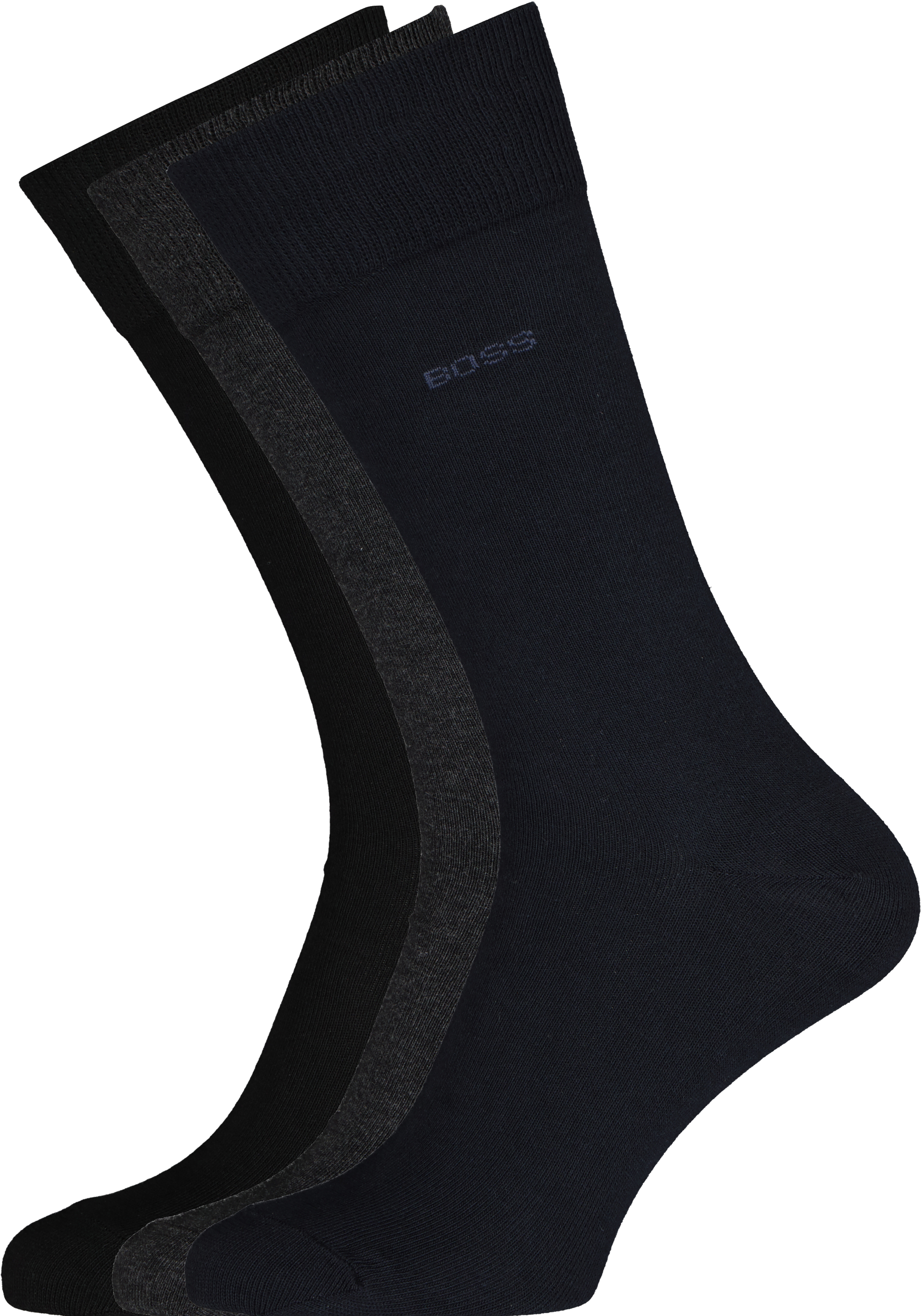 BOSS regular socks (3-pack), herensokken katoen, zwart, grijs en blauw
