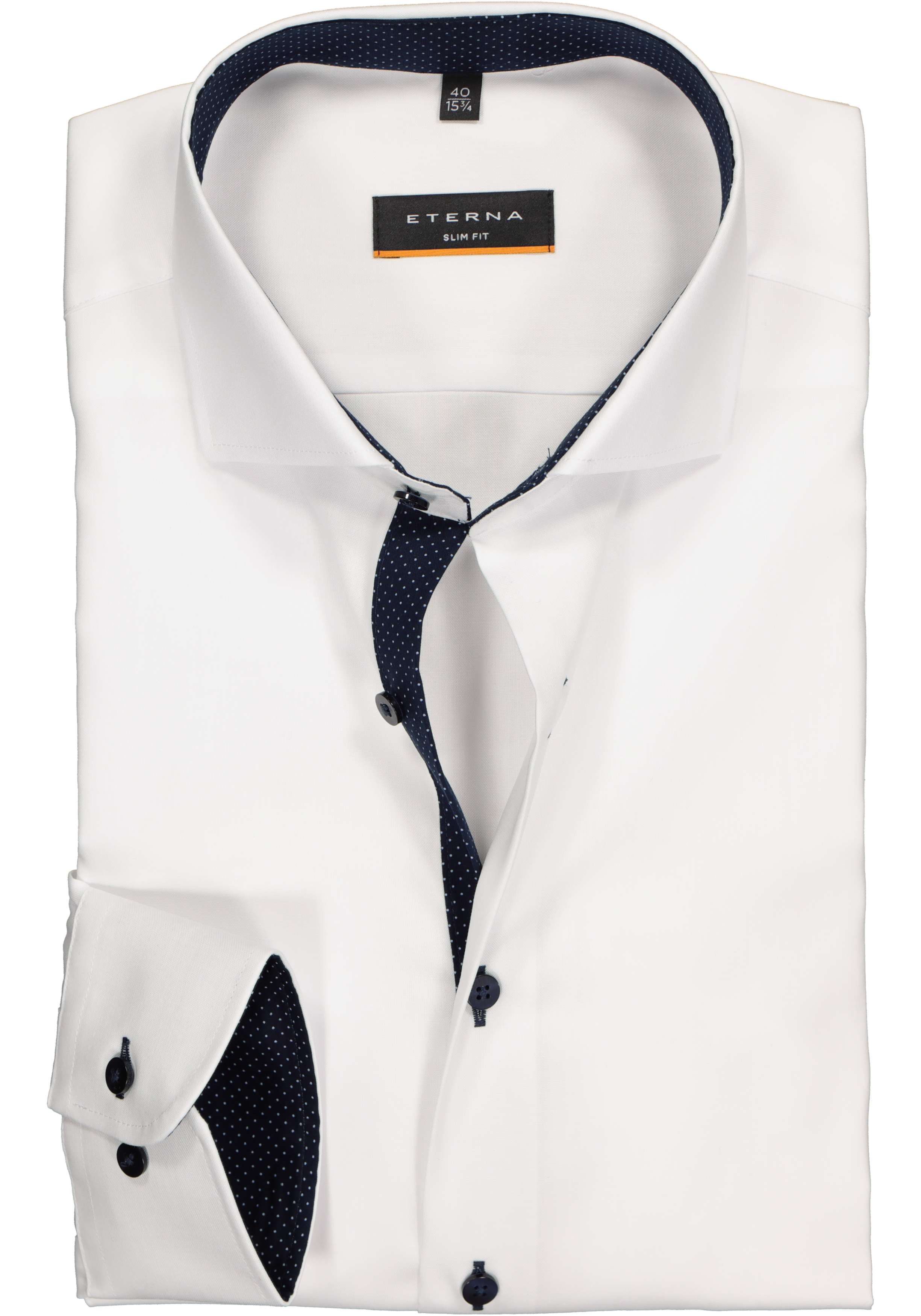 ETERNA slim fit overhemd, fijn Oxford heren overhemd, wit (blauw gestipt contrast)