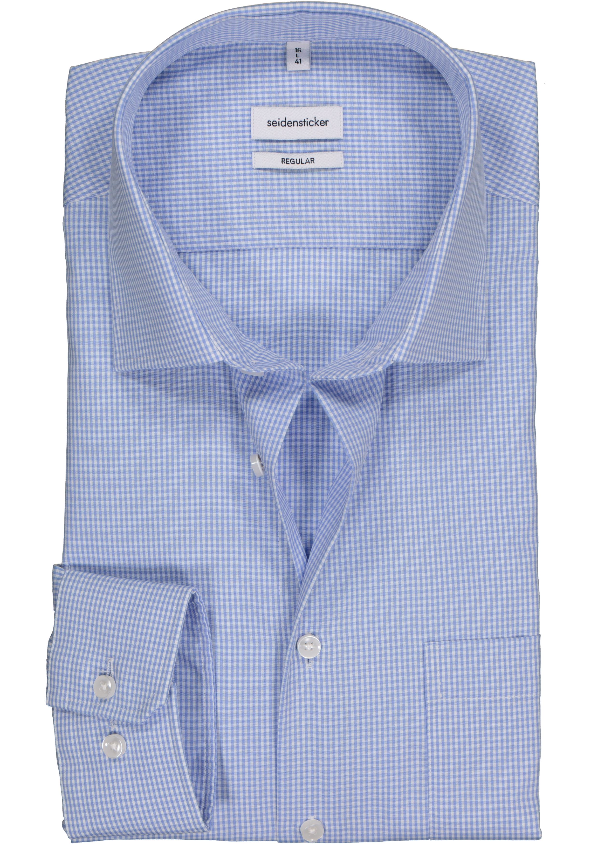 Seidensticker regular fit overhemd, lichtblauw met wit geruit