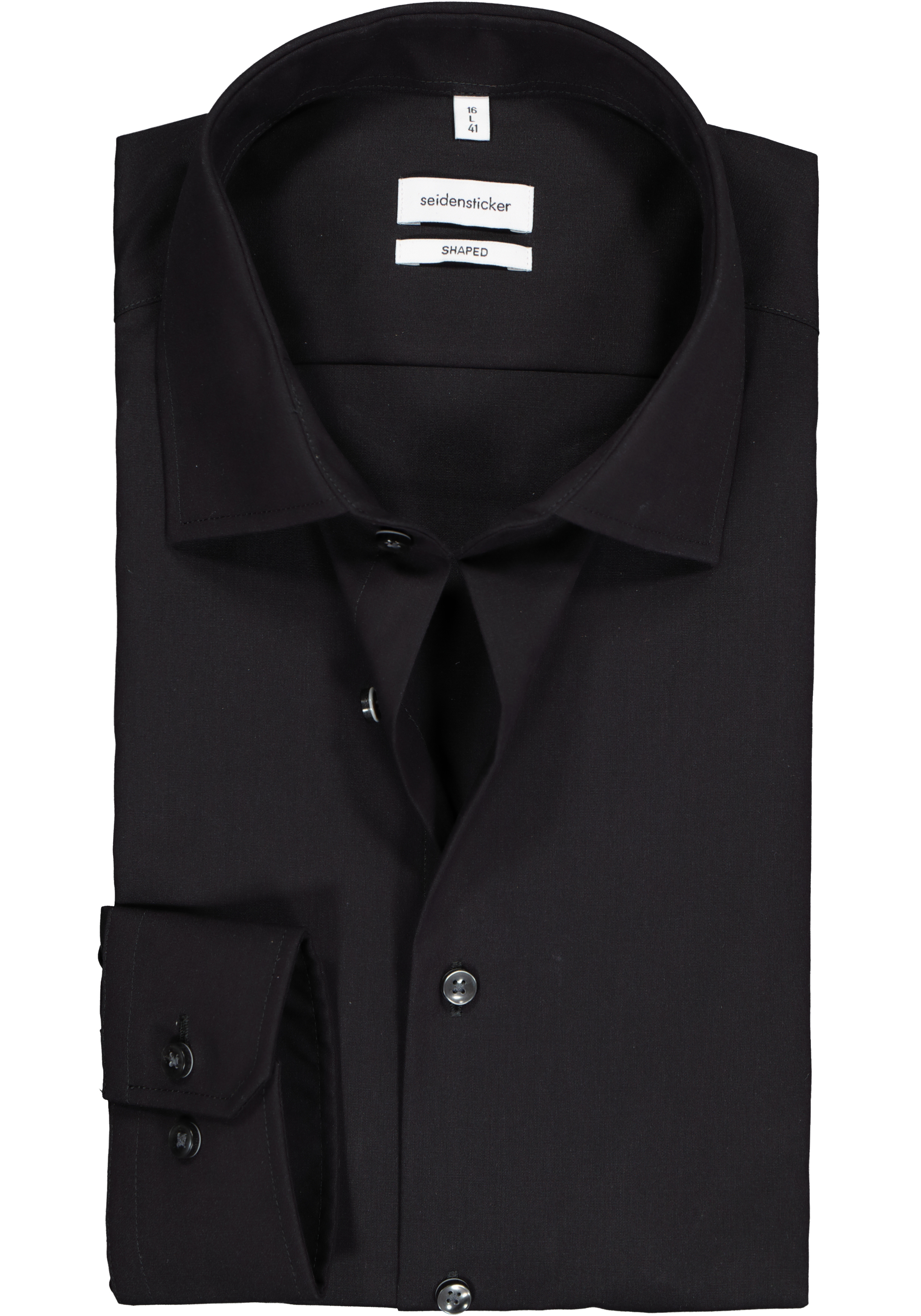 Seidensticker shaped fit overhemd, mouwlengte 7, zwart