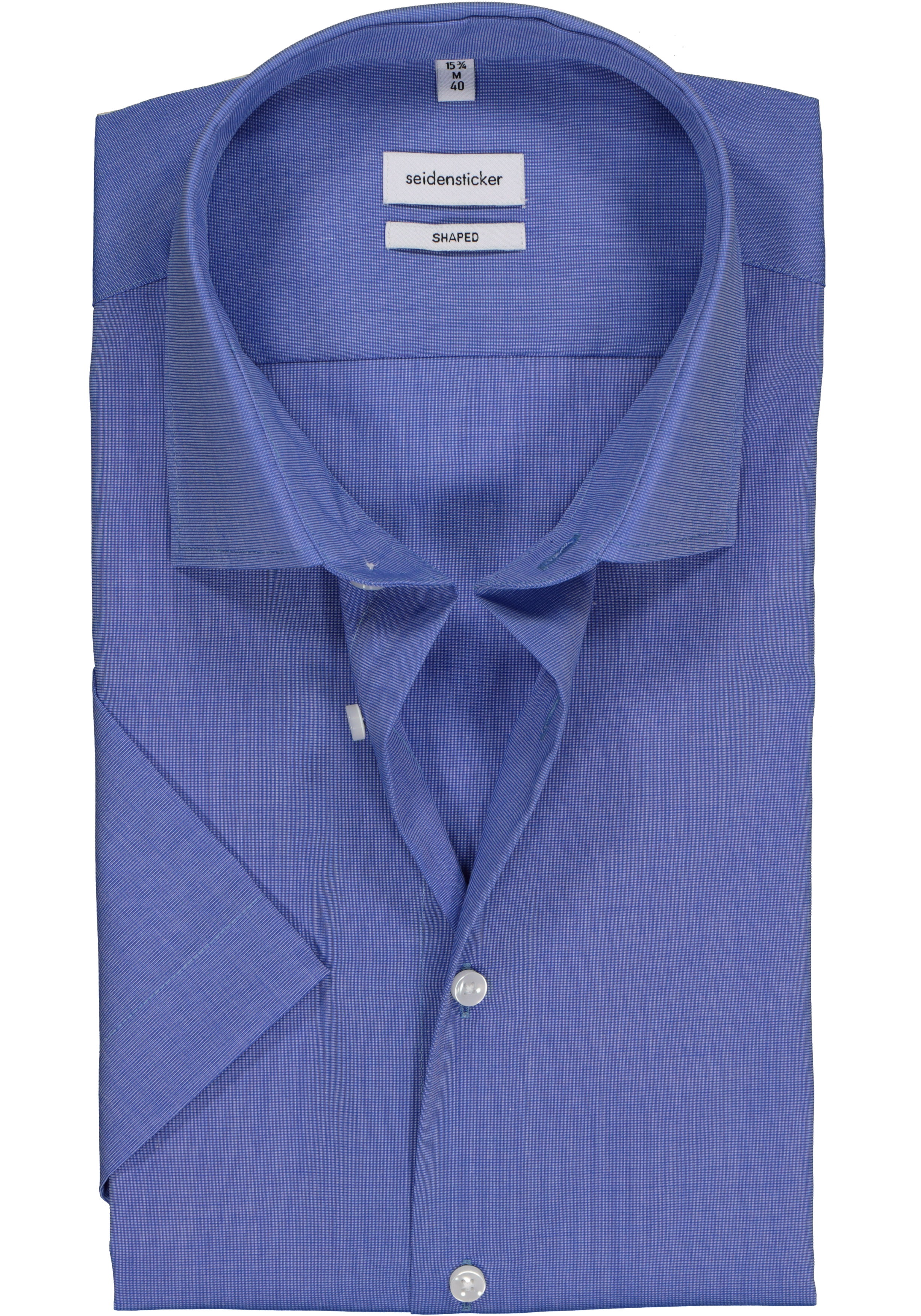 Seidensticker shaped fit overhemd, korte mouw, blauw fil a fil