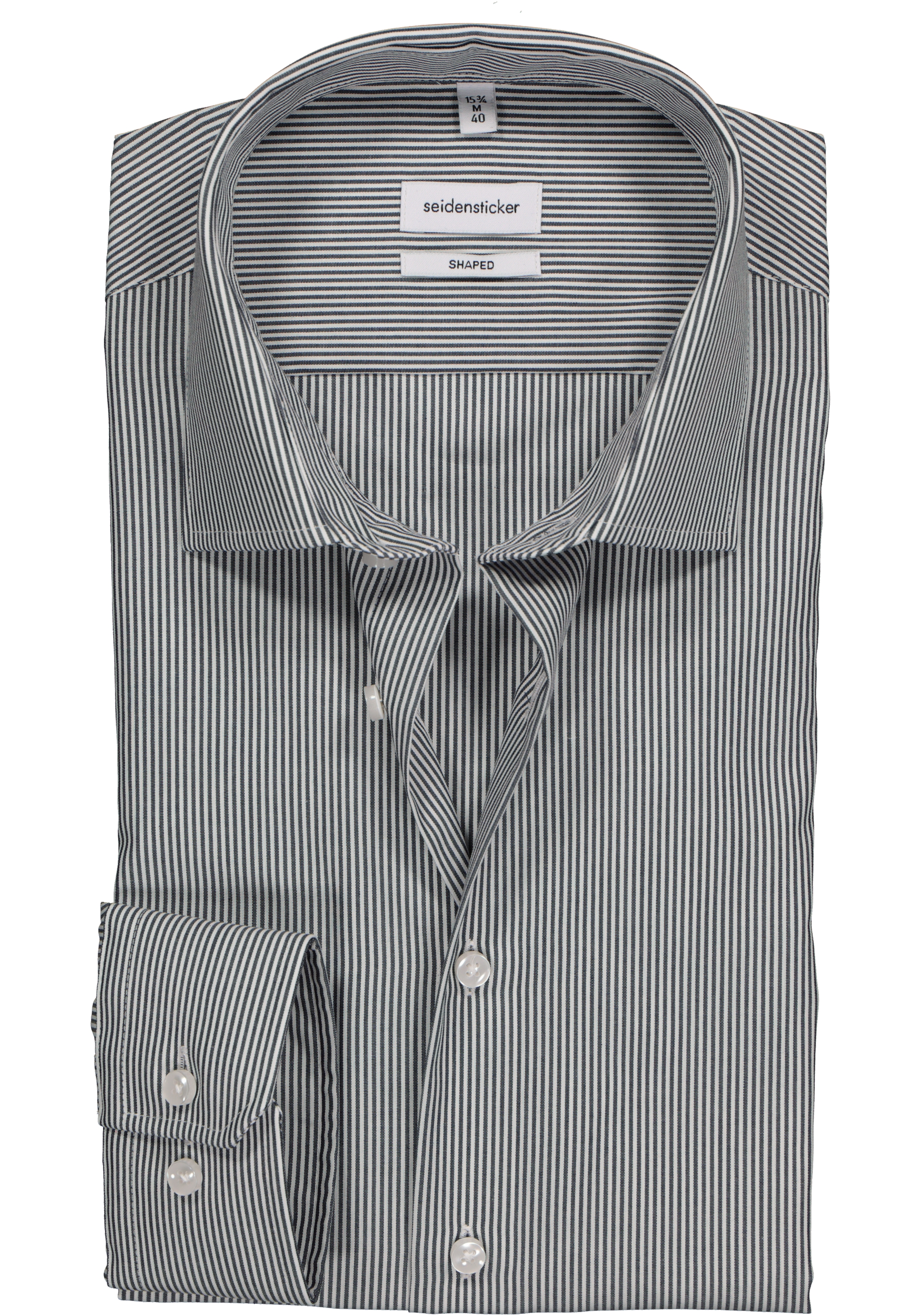Seidensticker shaped fit overhemd, donkerblauw met wit gestreept 