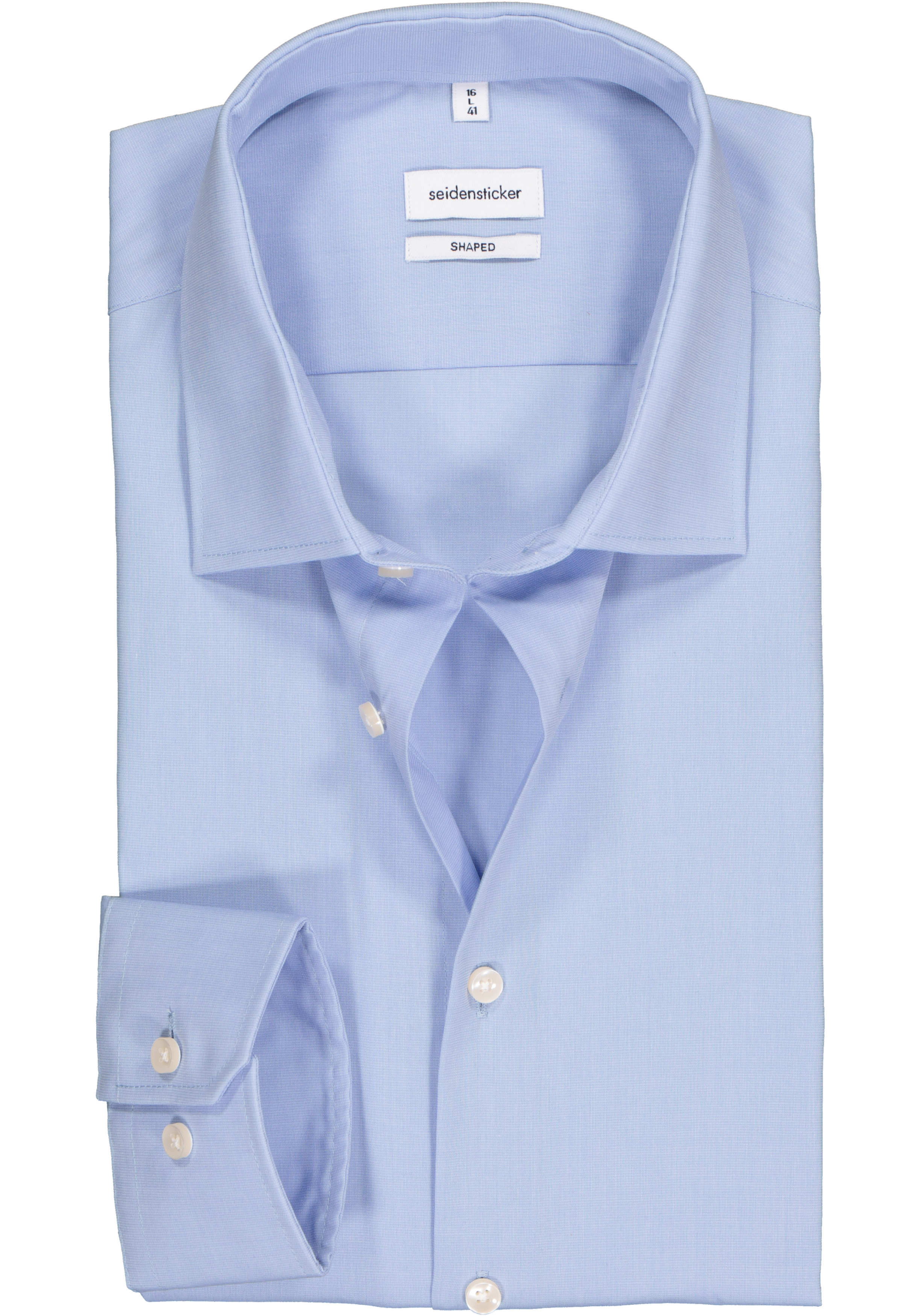 Seidensticker shaped fit overhemd, mouwlengte 7, fil a fil, lichtblauw