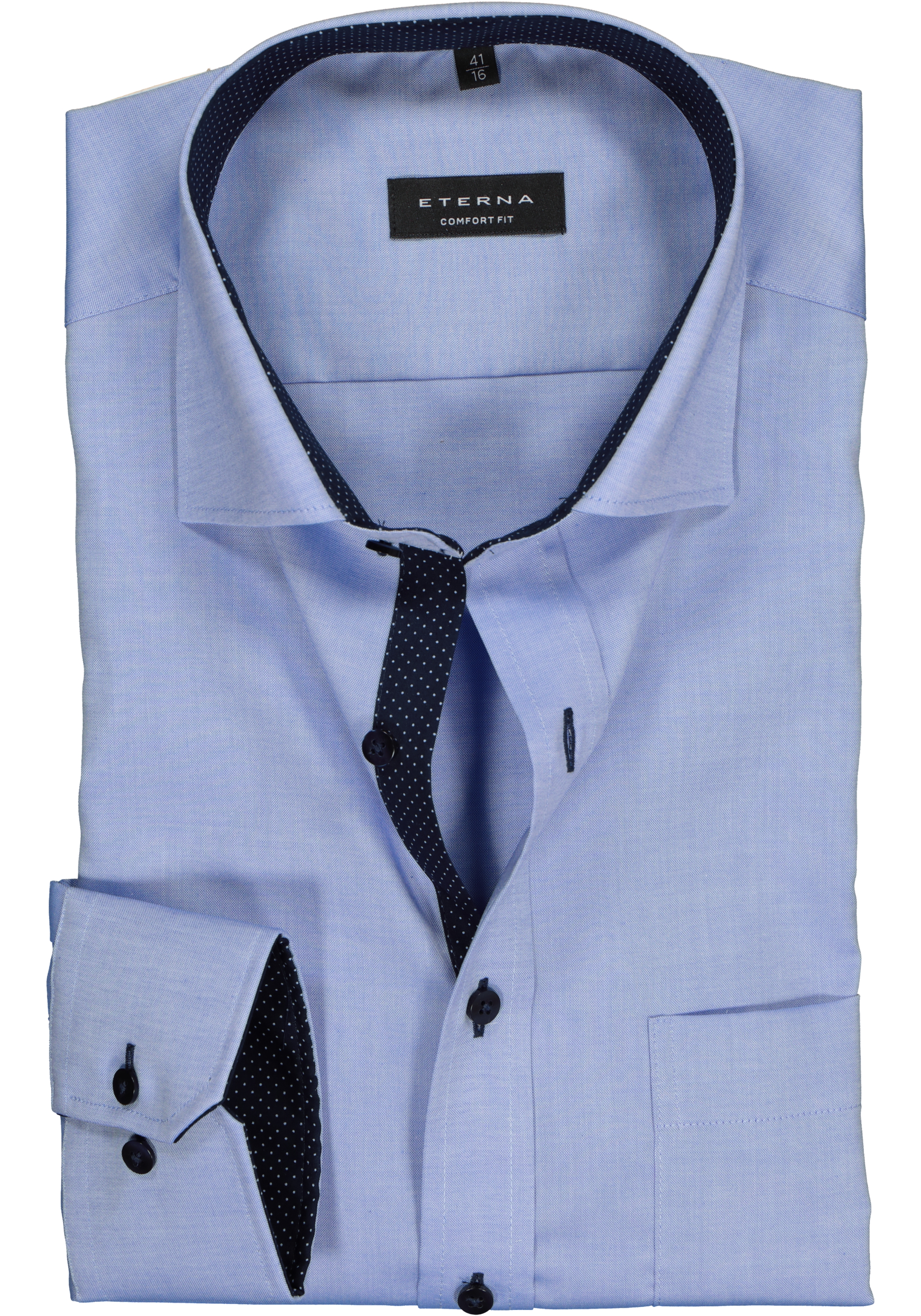ETERNA comfort fit overhemd, fijn Oxford heren overhemd, lichtblauw (blauw gestipt contrast)