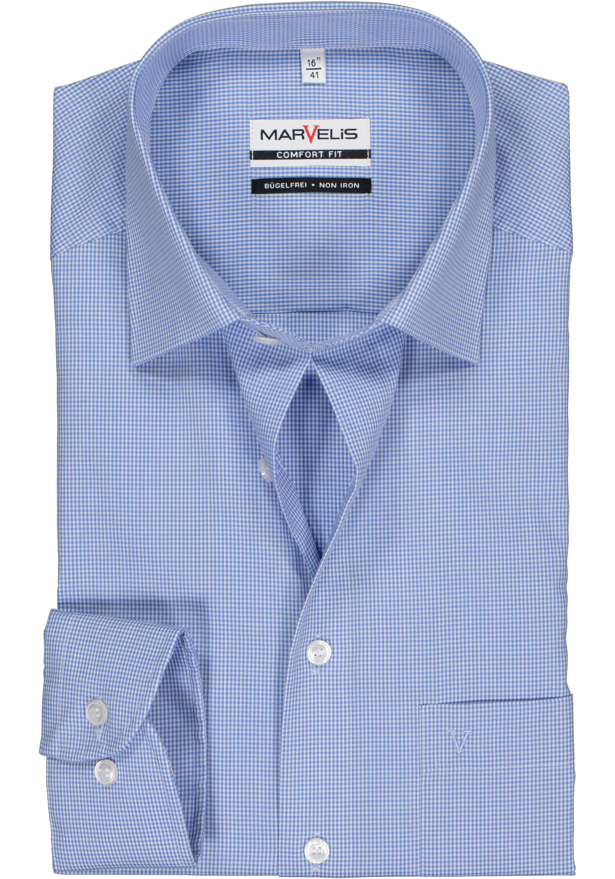 MARVELIS comfort fit overhemd, blauw met wit geruit   