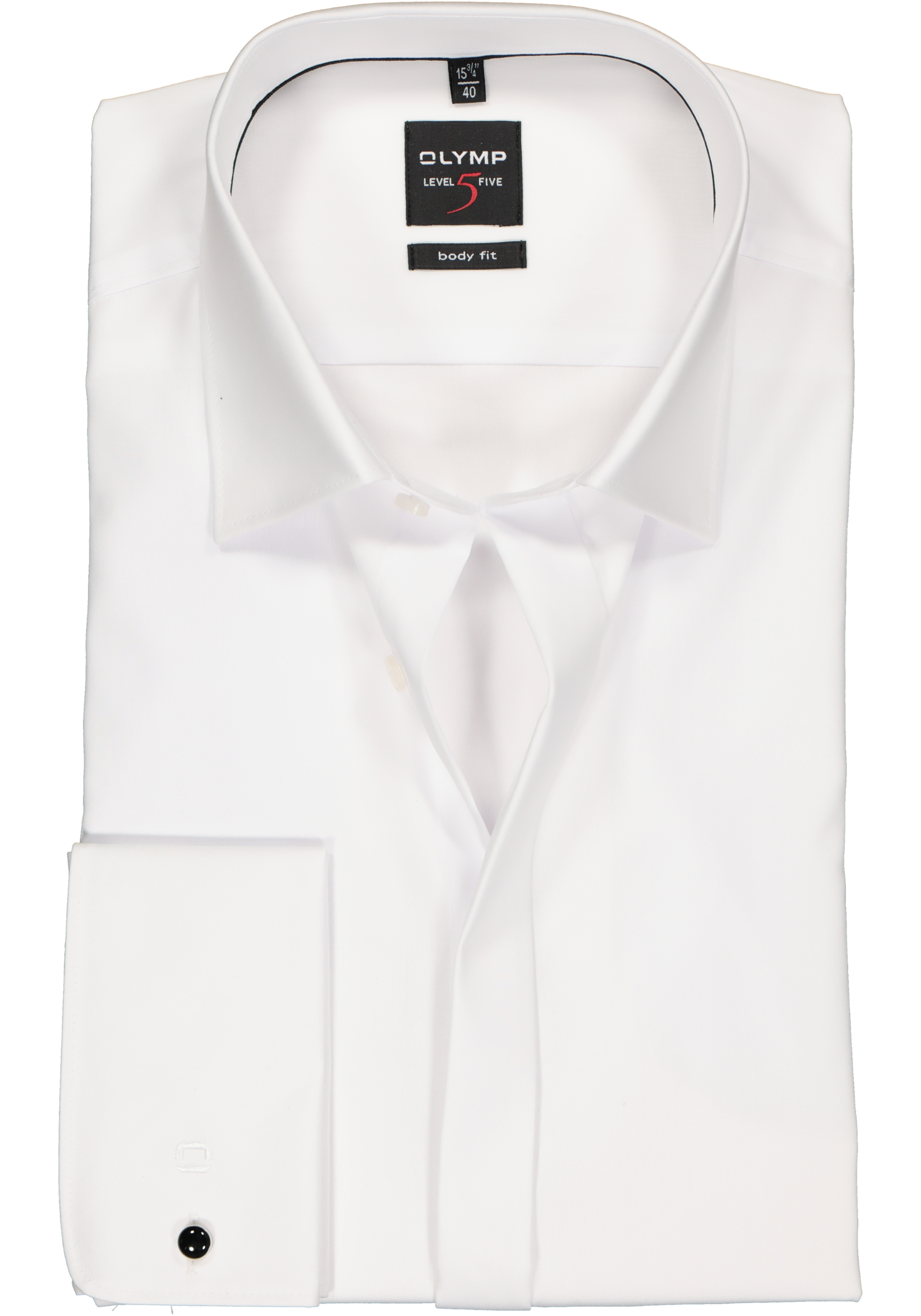 OLYMP Level 5 body fit overhemd, mouwlengte 7, smoking overhemd, wit gladde stof met Kent kraag