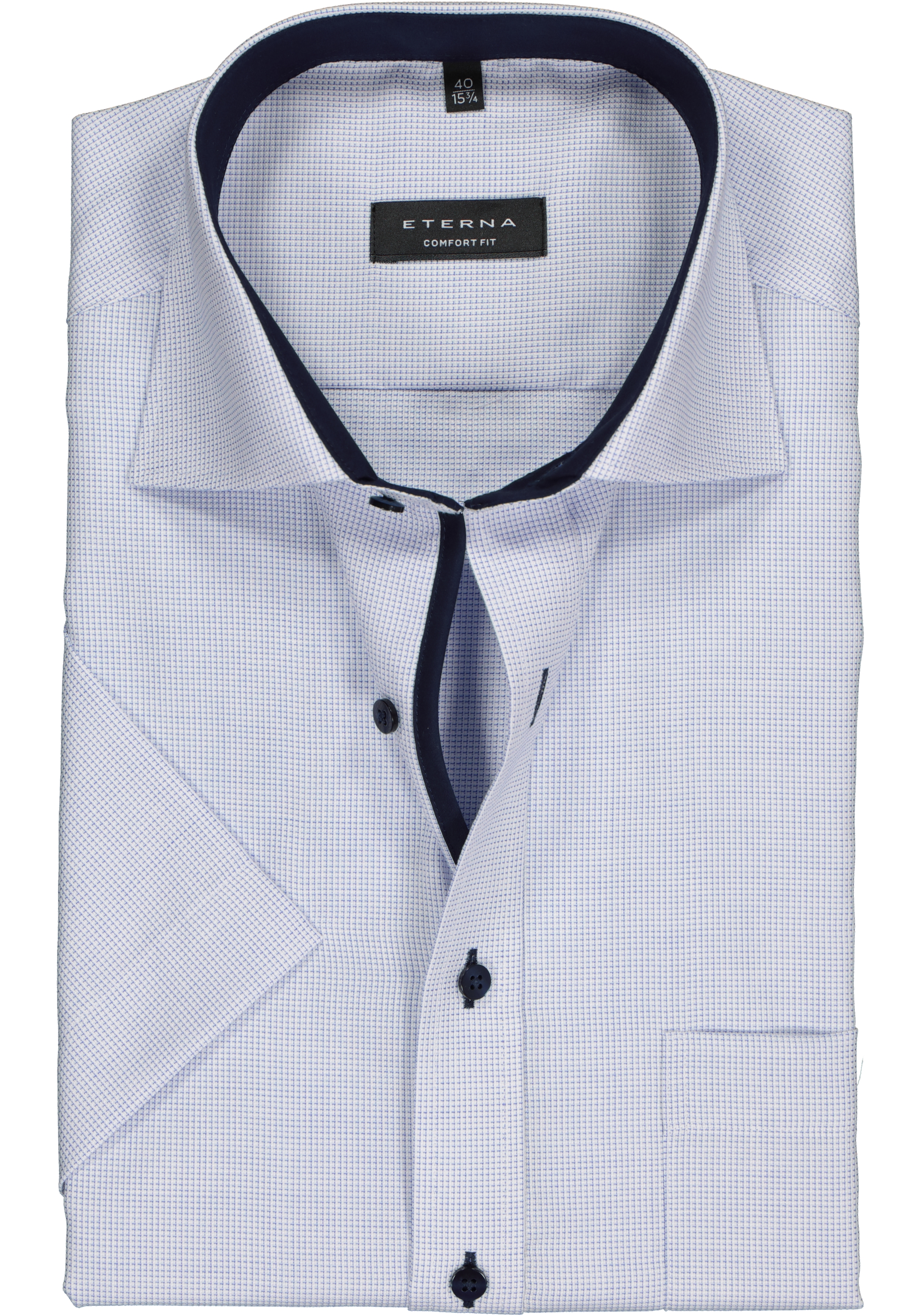 ETERNA comfort fit overhemd, korte mouw, structuur heren overhemd, lichtblauw met wit (donkerblauw contrast)