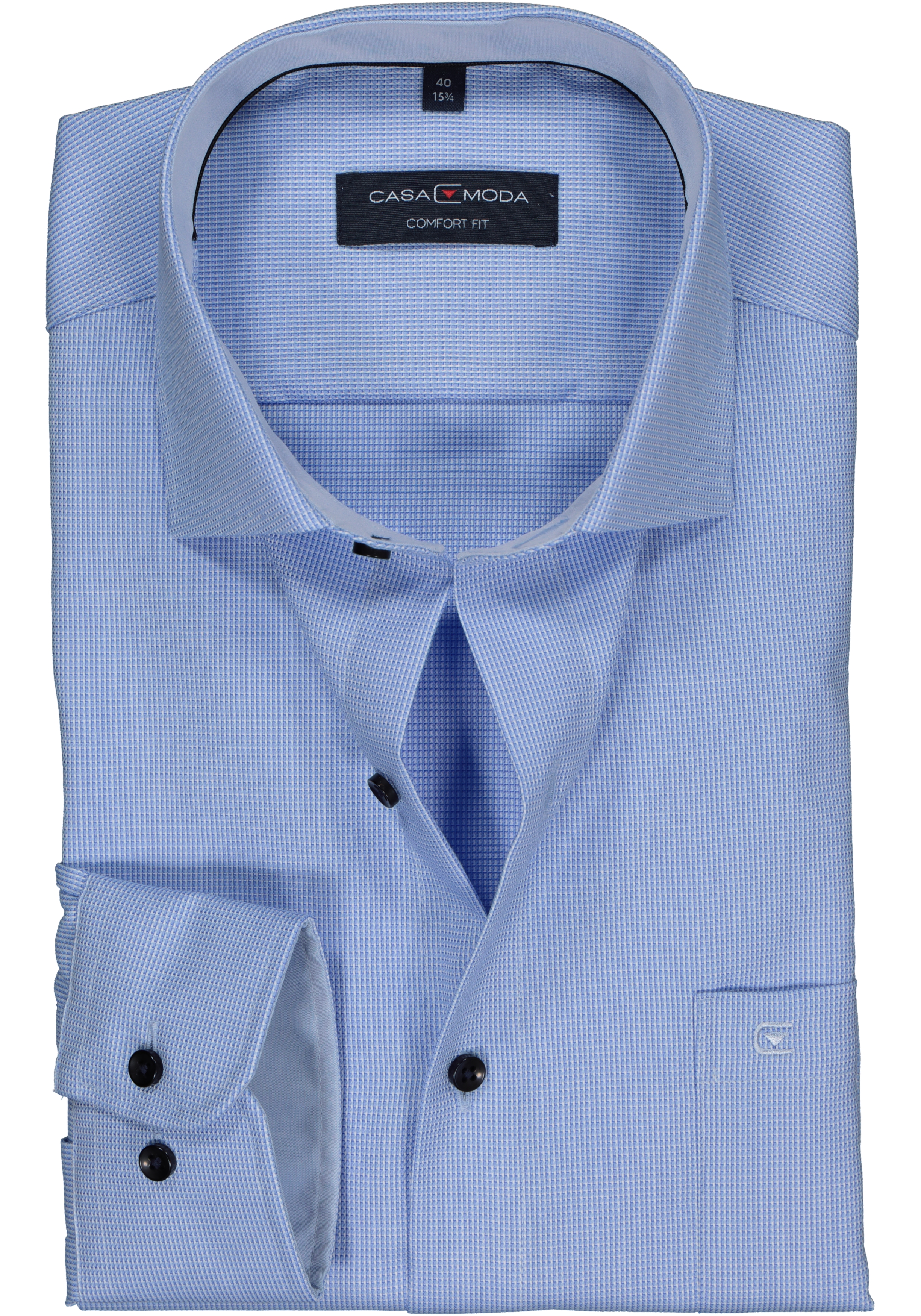 CASA MODA comfort fit overhemd, lichtblauw met wit structuur mini dessin (contrast) 