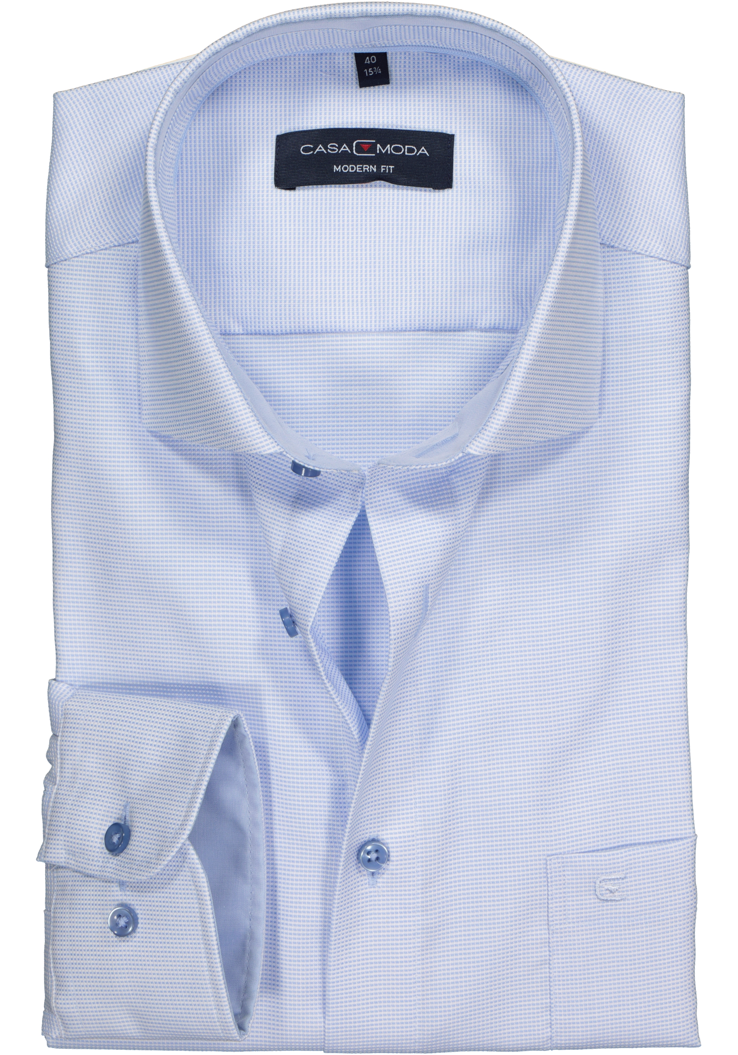 CASA MODA modern fit overhemd, lichtblauw met wit structuur (contrast)