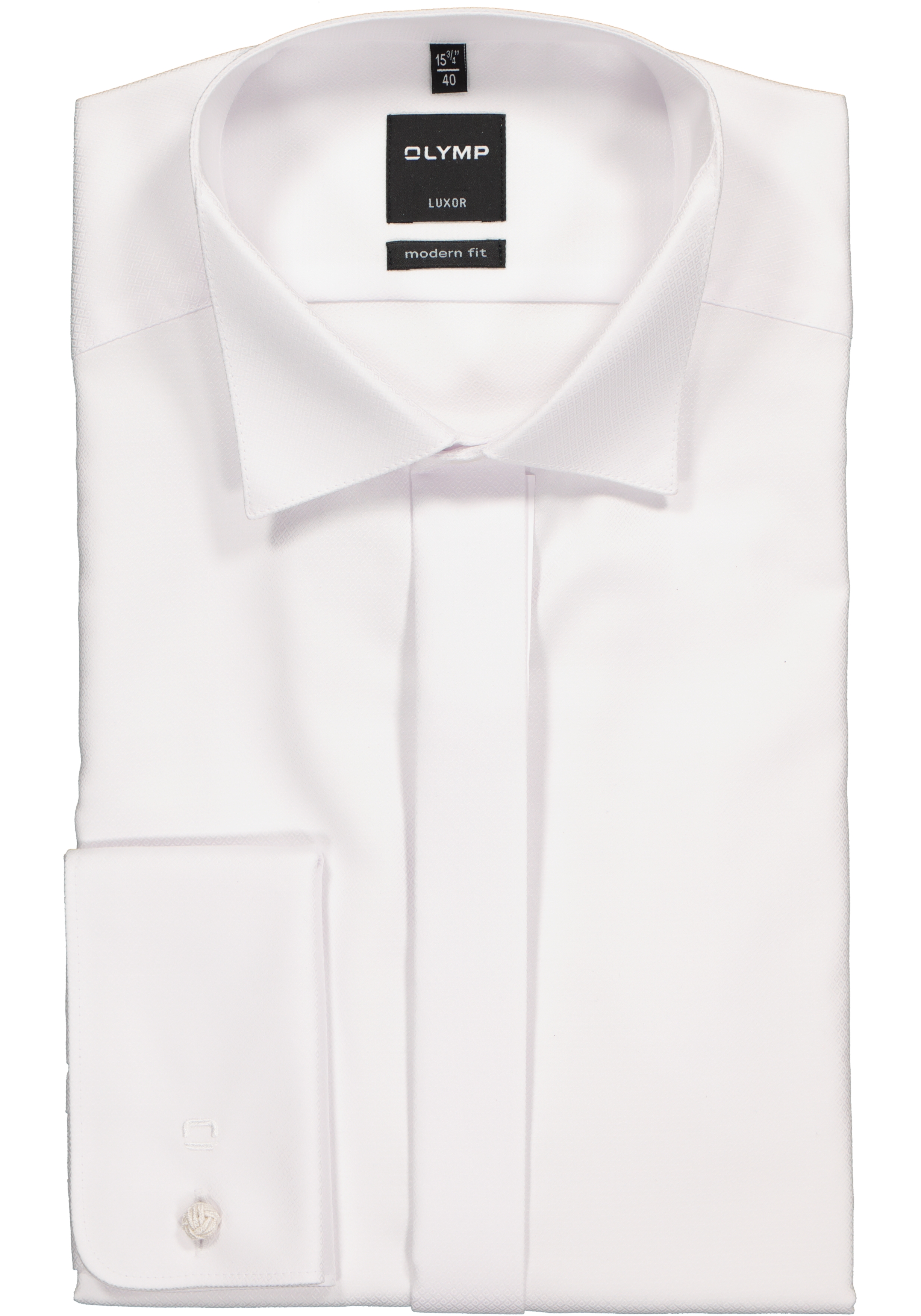 OLYMP Luxor modern fit overhemd, smoking overhemd, wit, structuur stof met een wing kraag