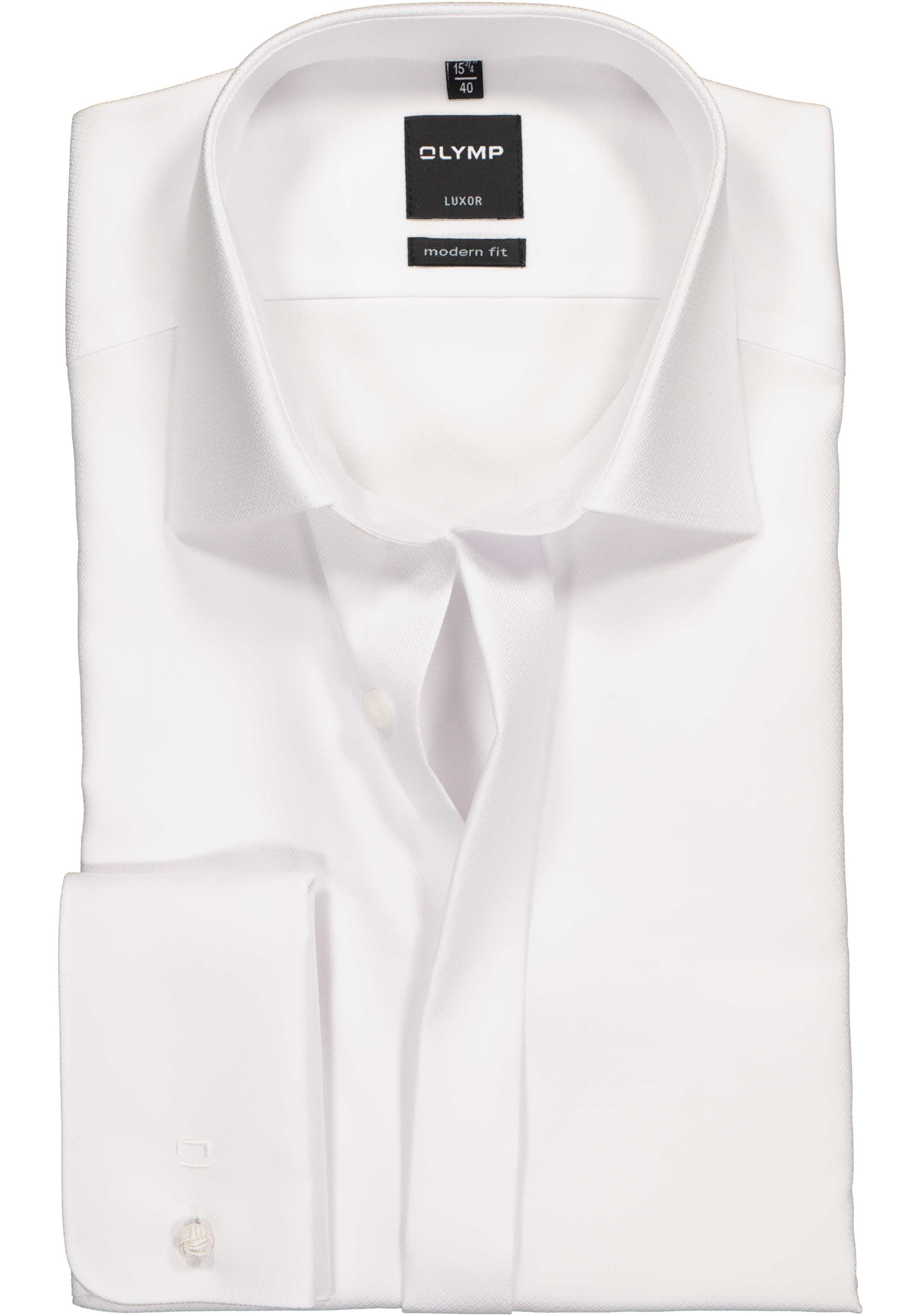 OLYMP Luxor modern fit overhemd, smoking overhemd, wit, structuur stof met Kent kraag