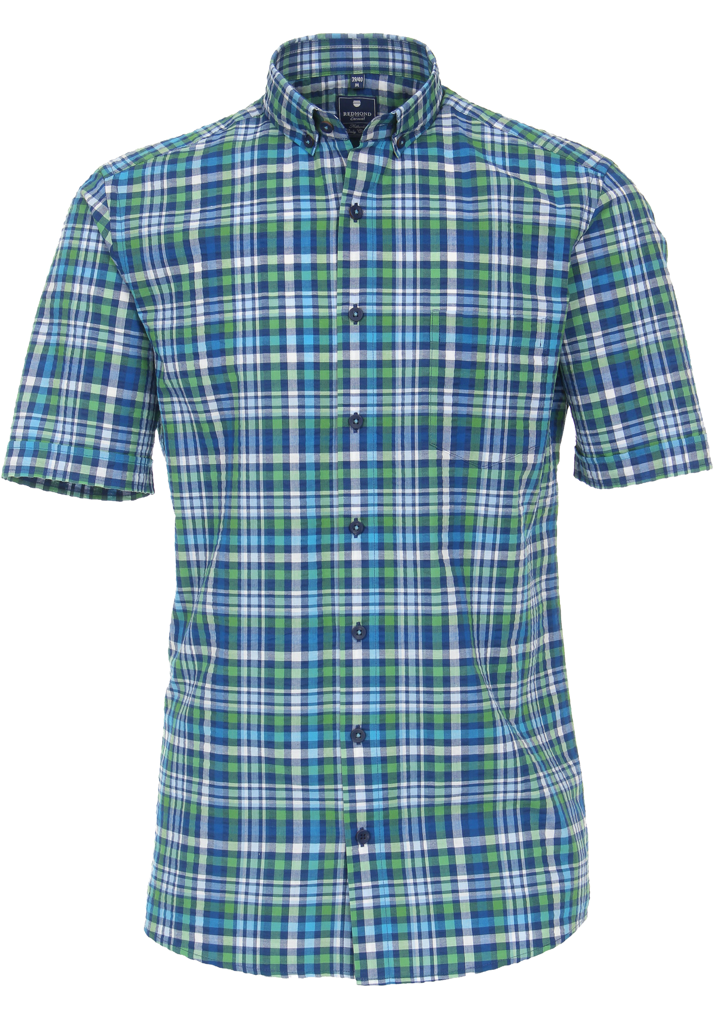 Redmond regular fit overhemd, korte mouw, , blauw geruit