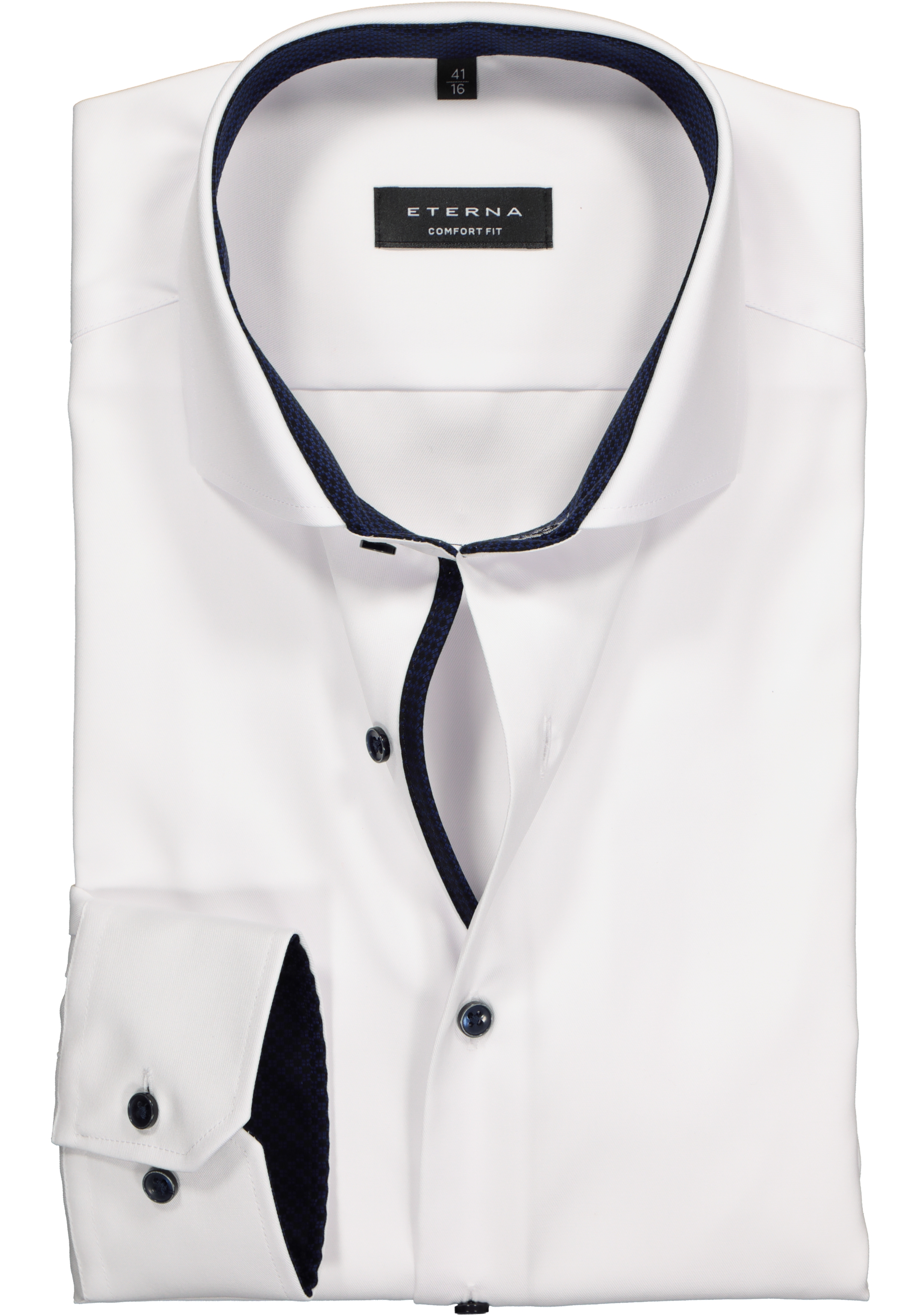 ETERNA comfort fit overhemd, niet doorschijnend twill heren overhemd, wit (blauw contrast)