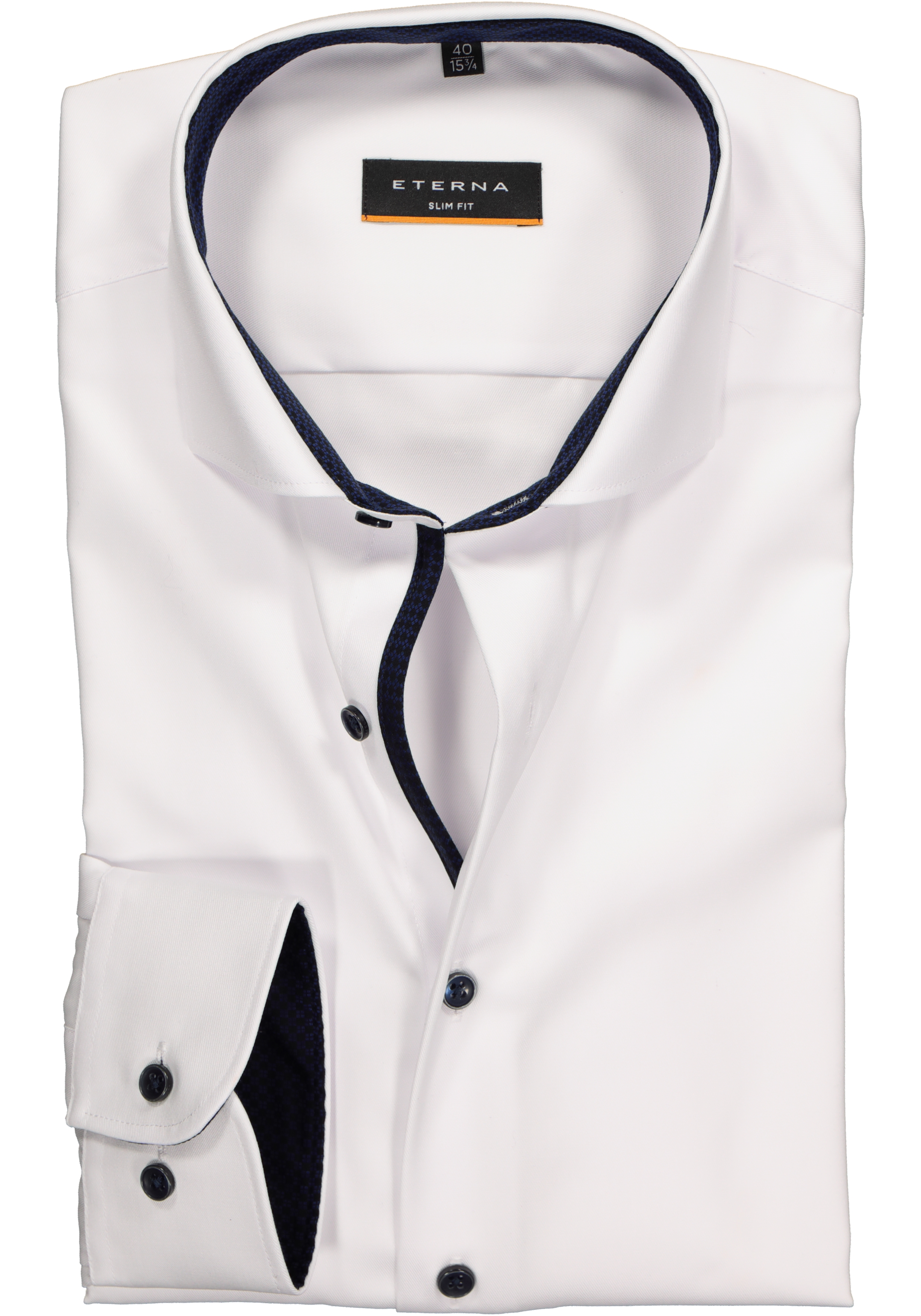ETERNA slim fit overhemd, niet doorschijnend twill, wit (donkerblauw contrast)