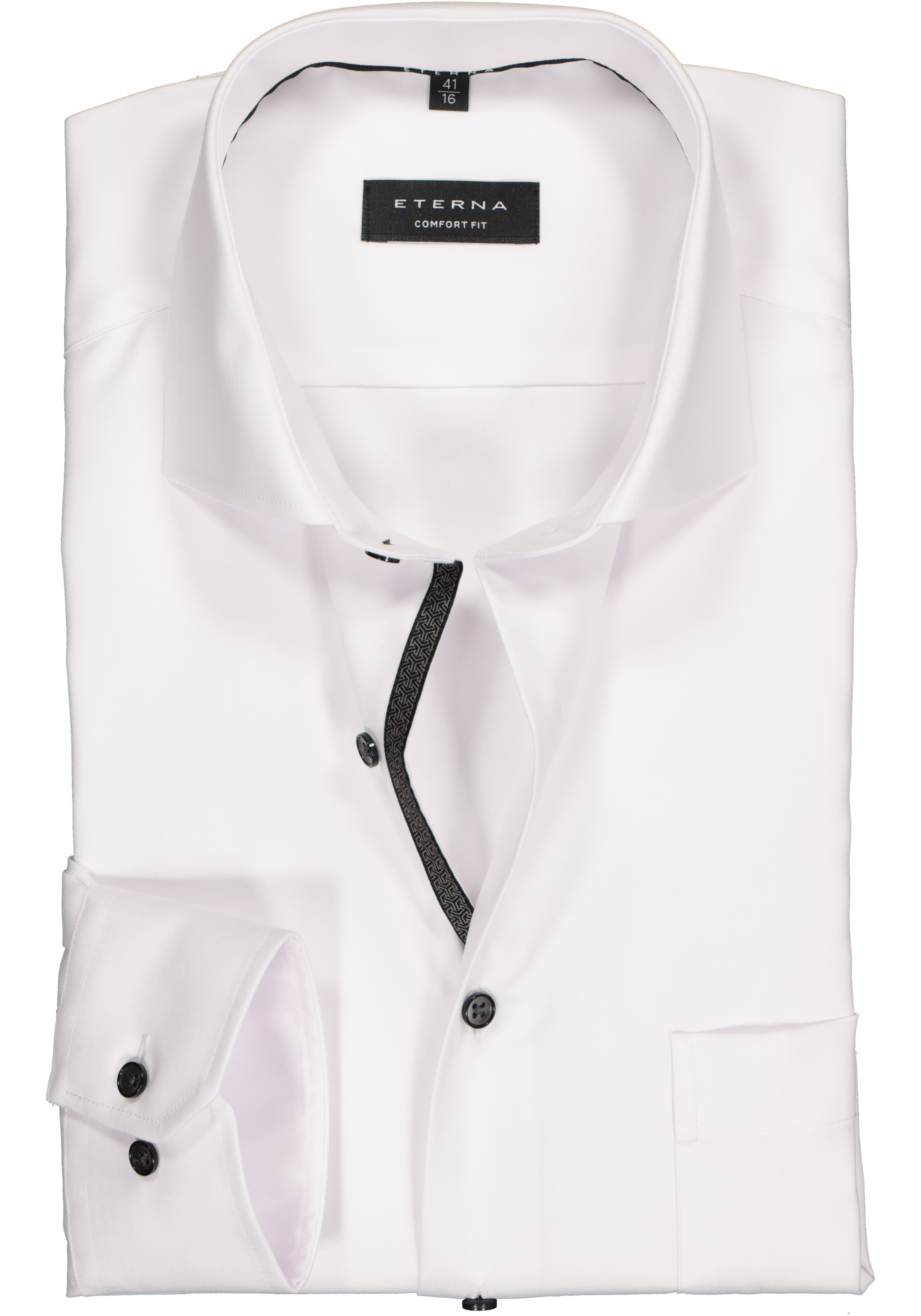 ETERNA comfort fit overhemd, niet doorschijnend twill heren overhemd, wit (zwart contrast)