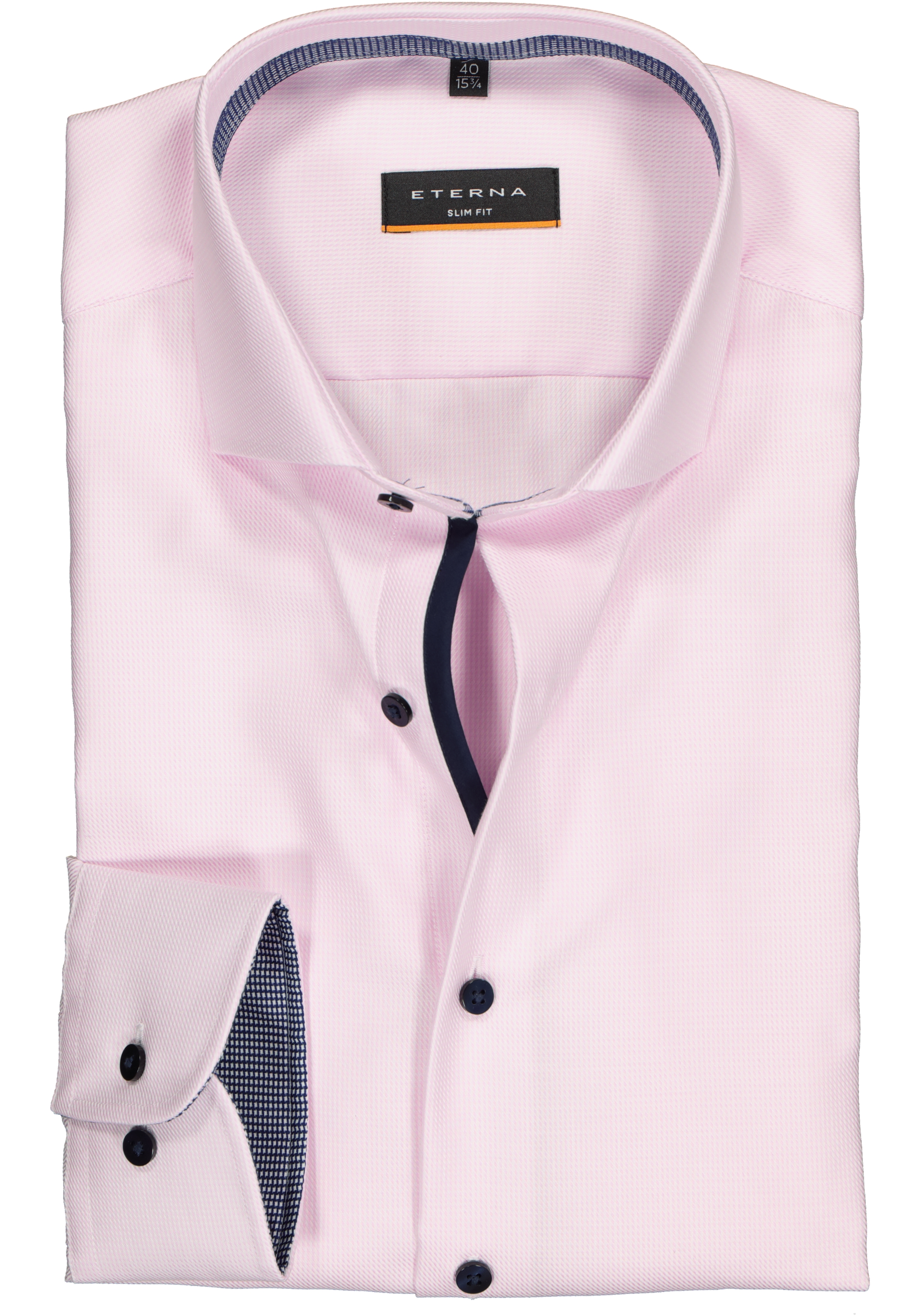 ETERNA slim fit overhemd, twill heren overhemd, roze met wit ( donkerblauw contrast)