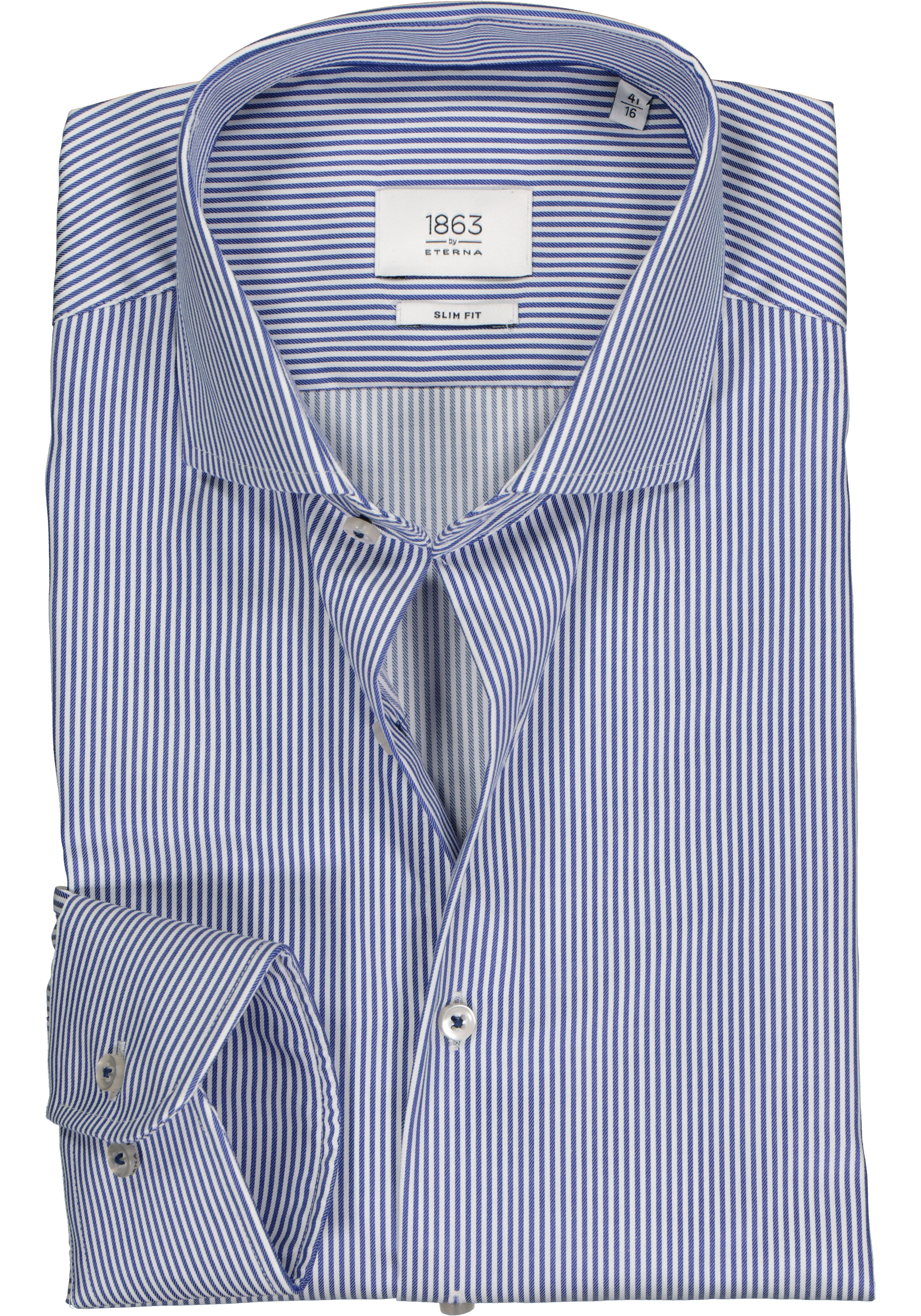 ETERNA 1863 slim fit premium overhemd, 2-ply twill heren overhemd, blauw met wit gestreept