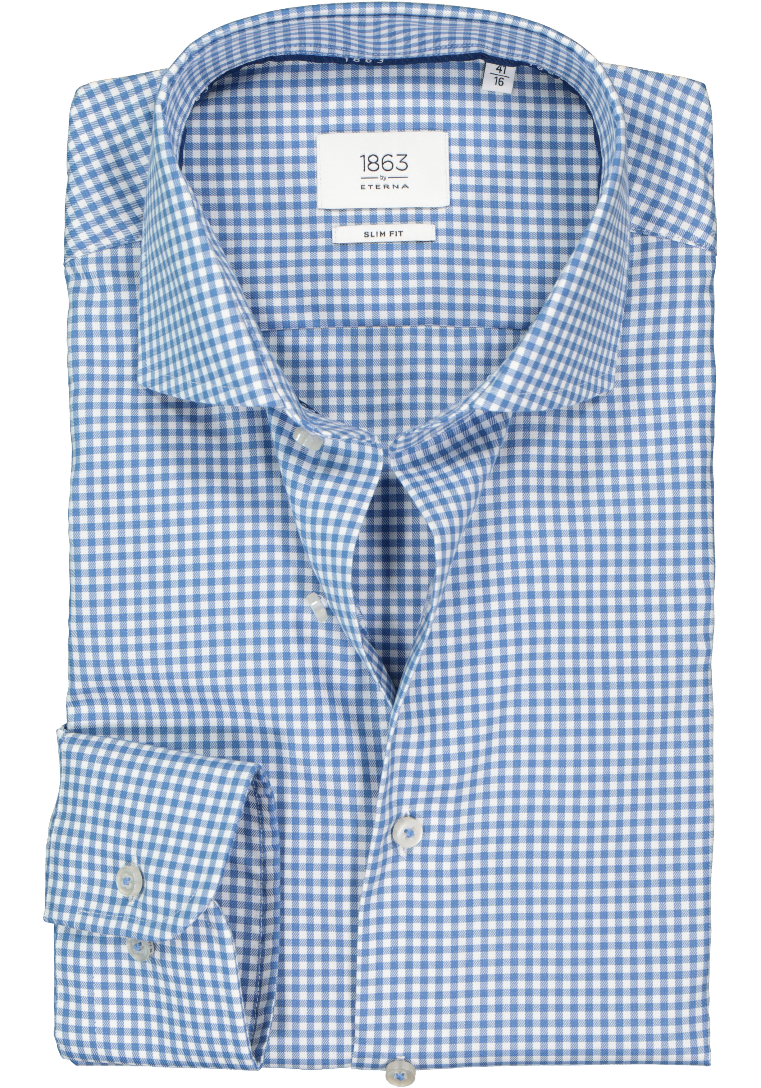 ETERNA 1863 slim fit premium overhemd, 2-ply twill heren overhemd, blauw met wit geruit