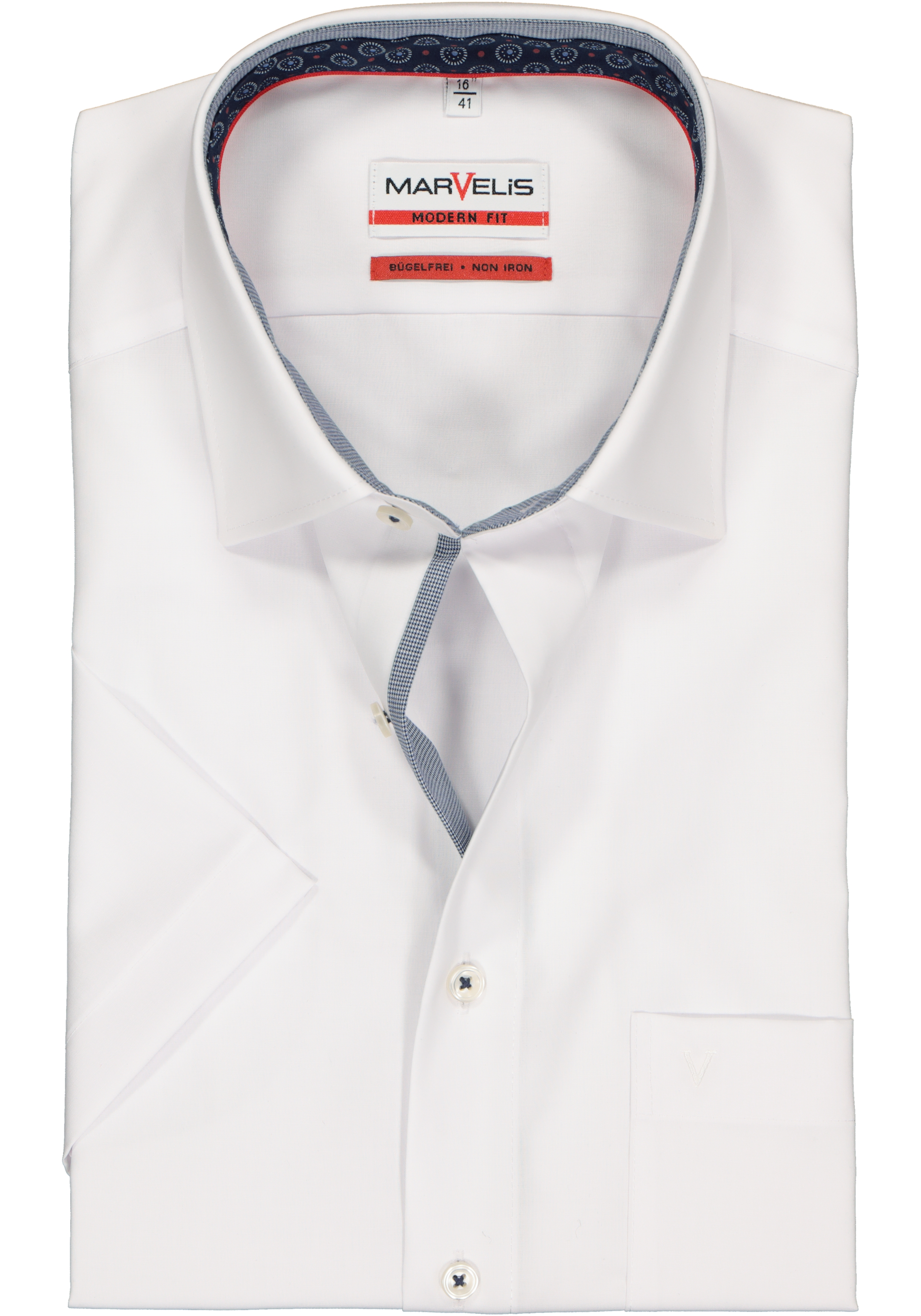 MARVELIS Modern Fit overhemd, korte mouw, wit (contrast)