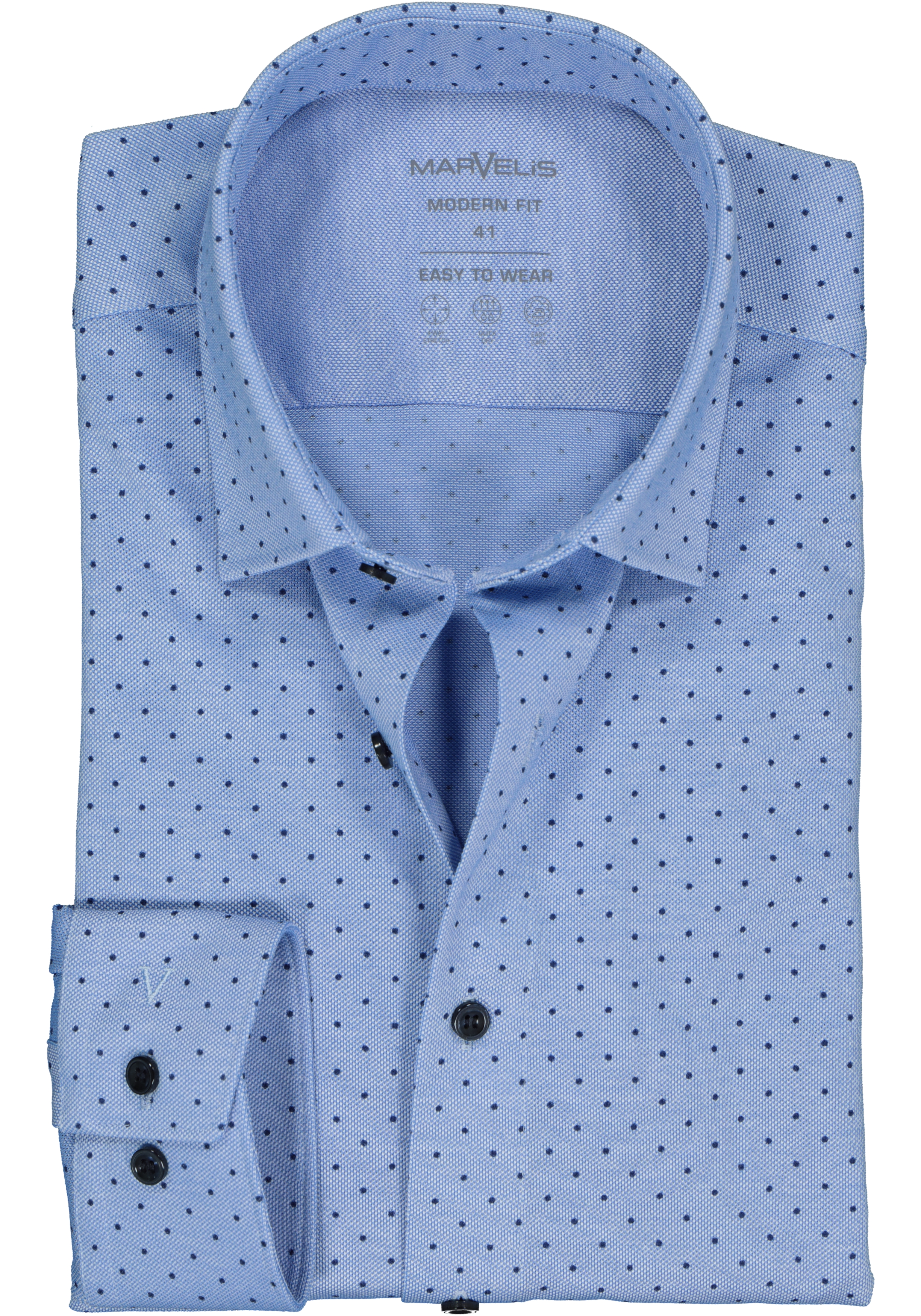 MARVELIS jersey modern fit overhemd, lichtblauw met donkerblauw gestipt tricot