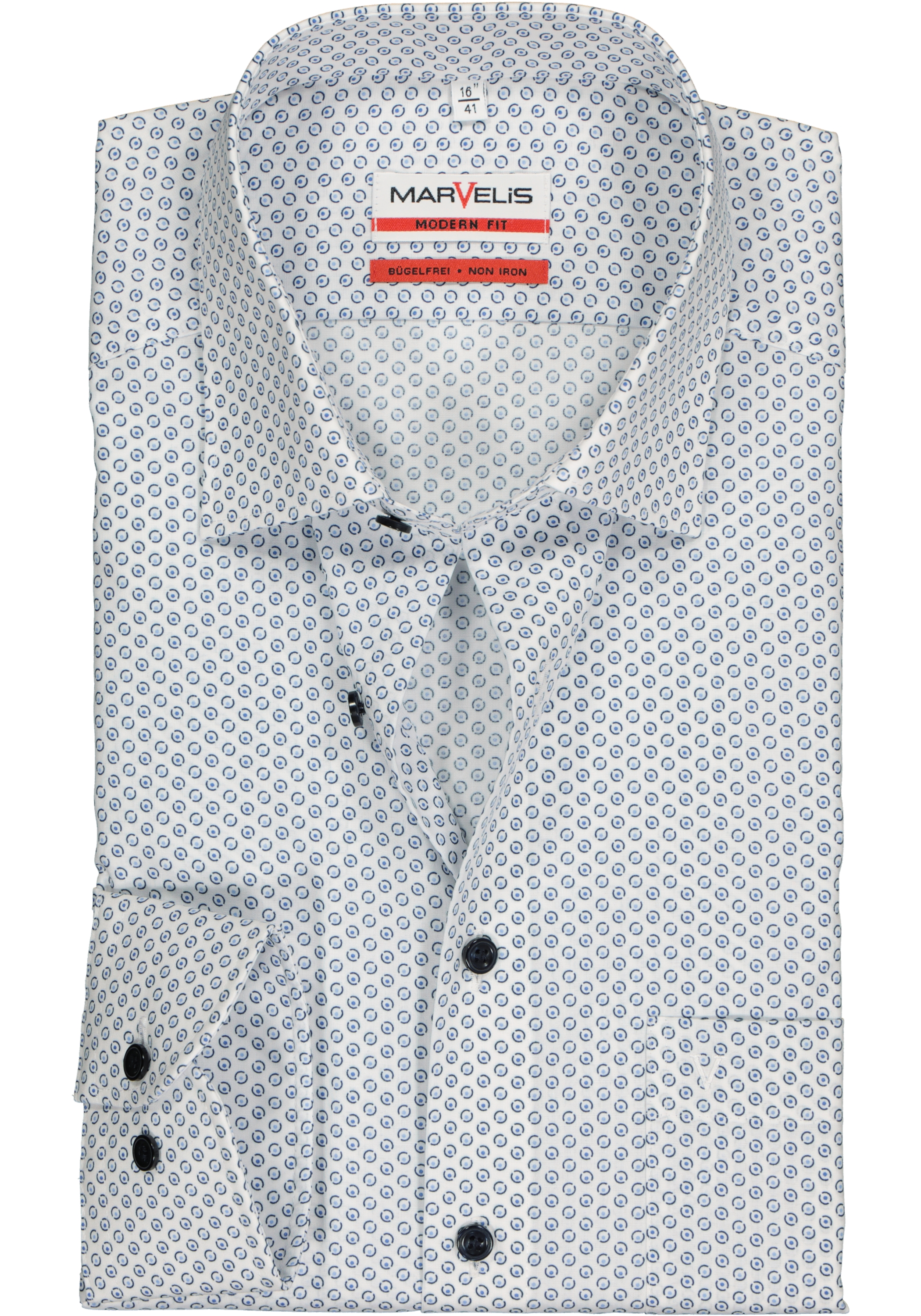 MARVELIS comfort fit overhemd, wit met blauw dessin