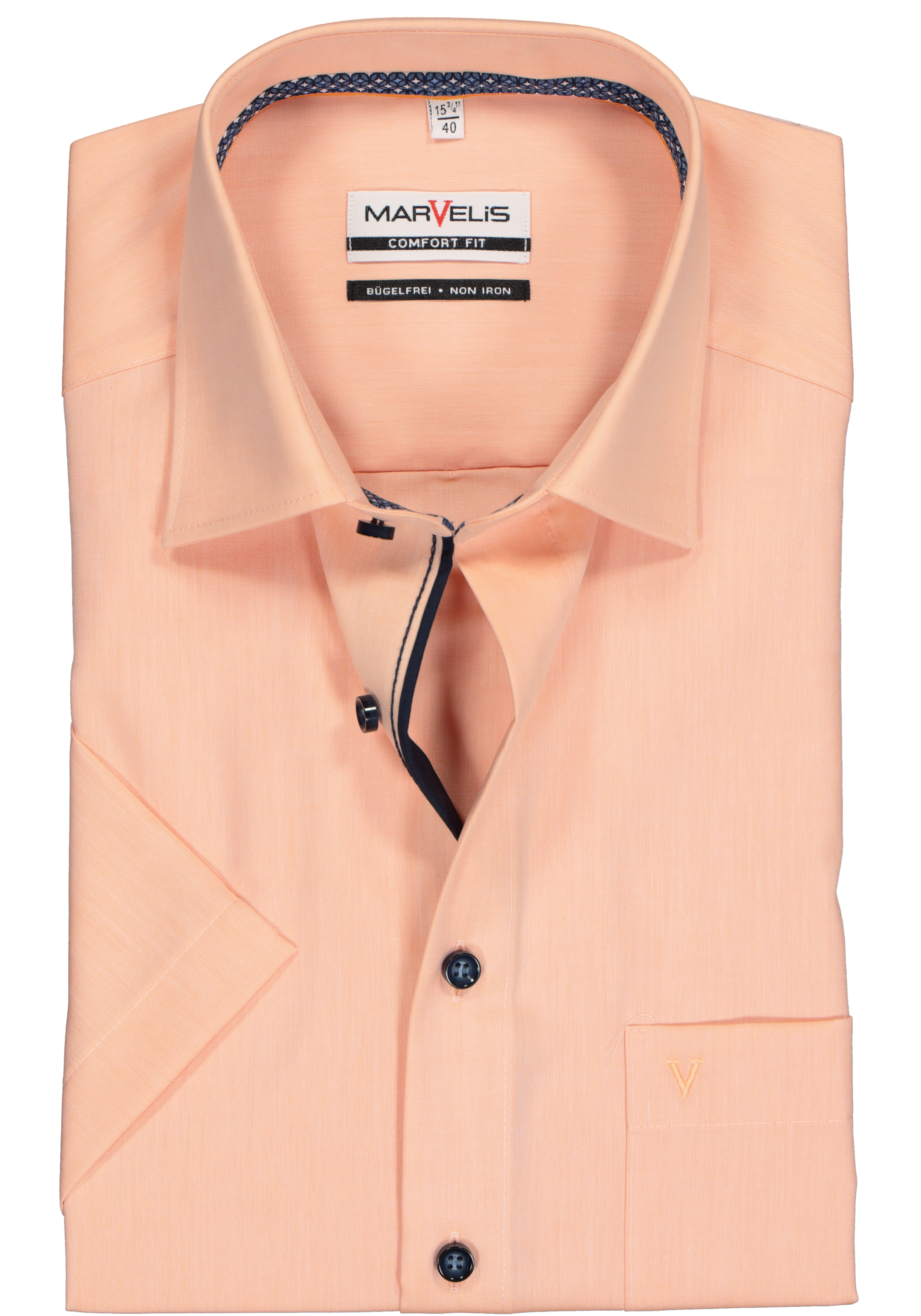 MARVELIS comfort fit overhemd, korte mouw, abrikoos oranje (contrast)