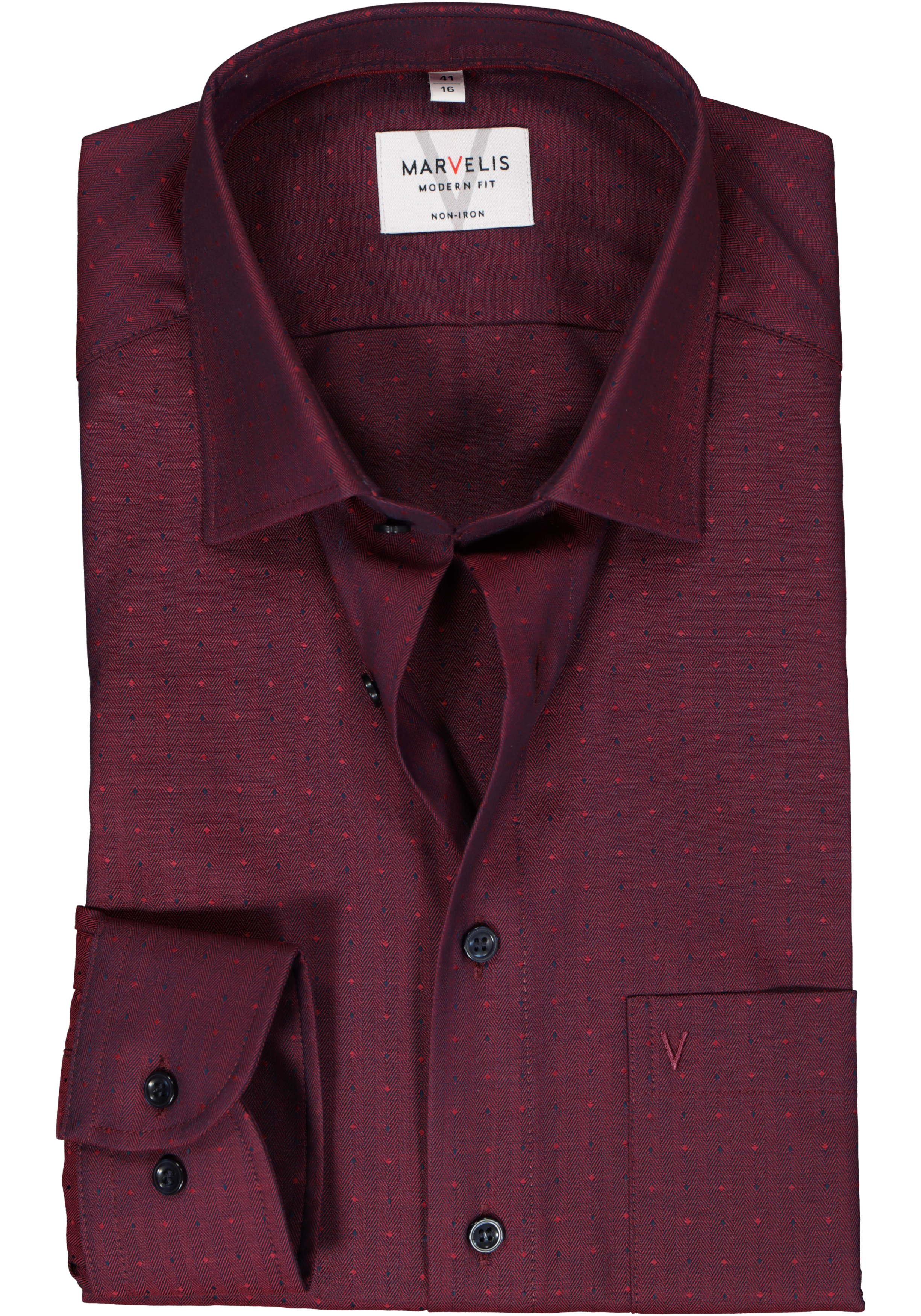 MARVELIS modern fit overhemd, herringbone, rood