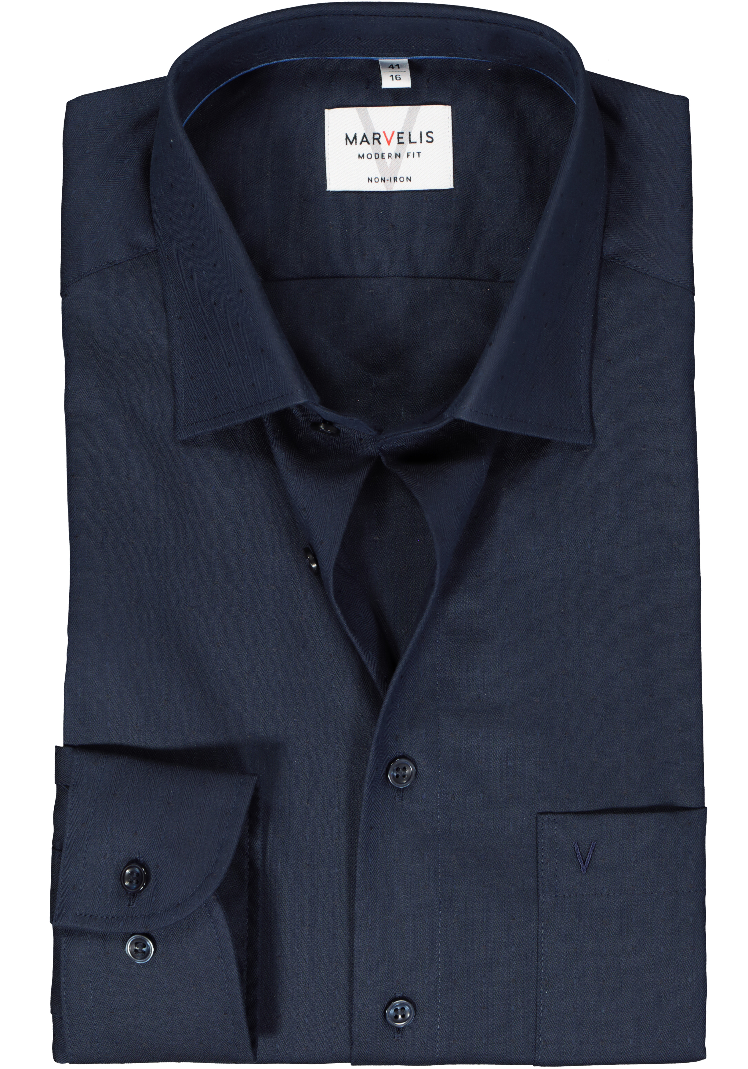 MARVELIS modern fit overhemd, mouwlengte 7, herringbone, donkerblauw