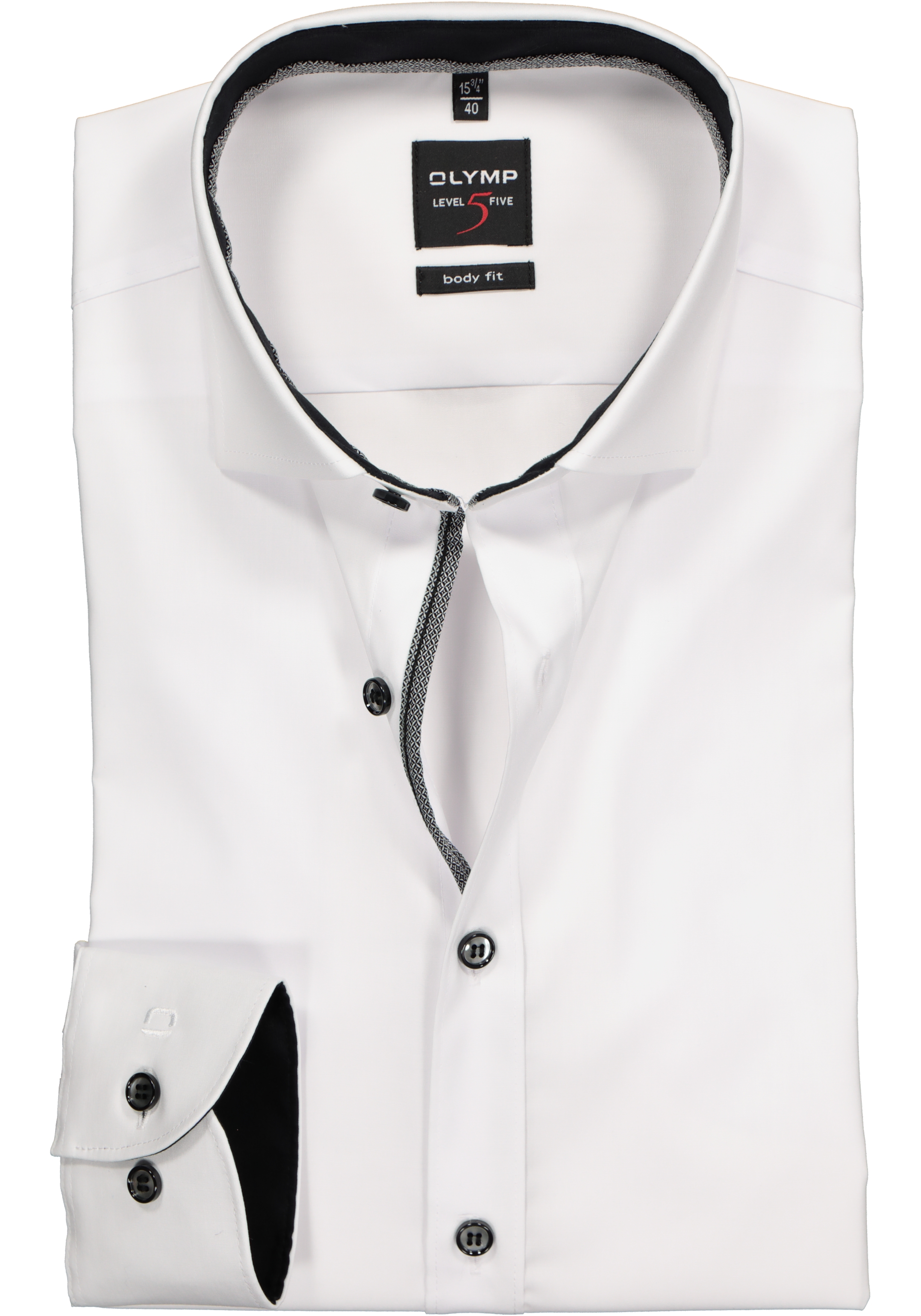 OLYMP Level 5 body fit overhemd, wit (zwart contrast)