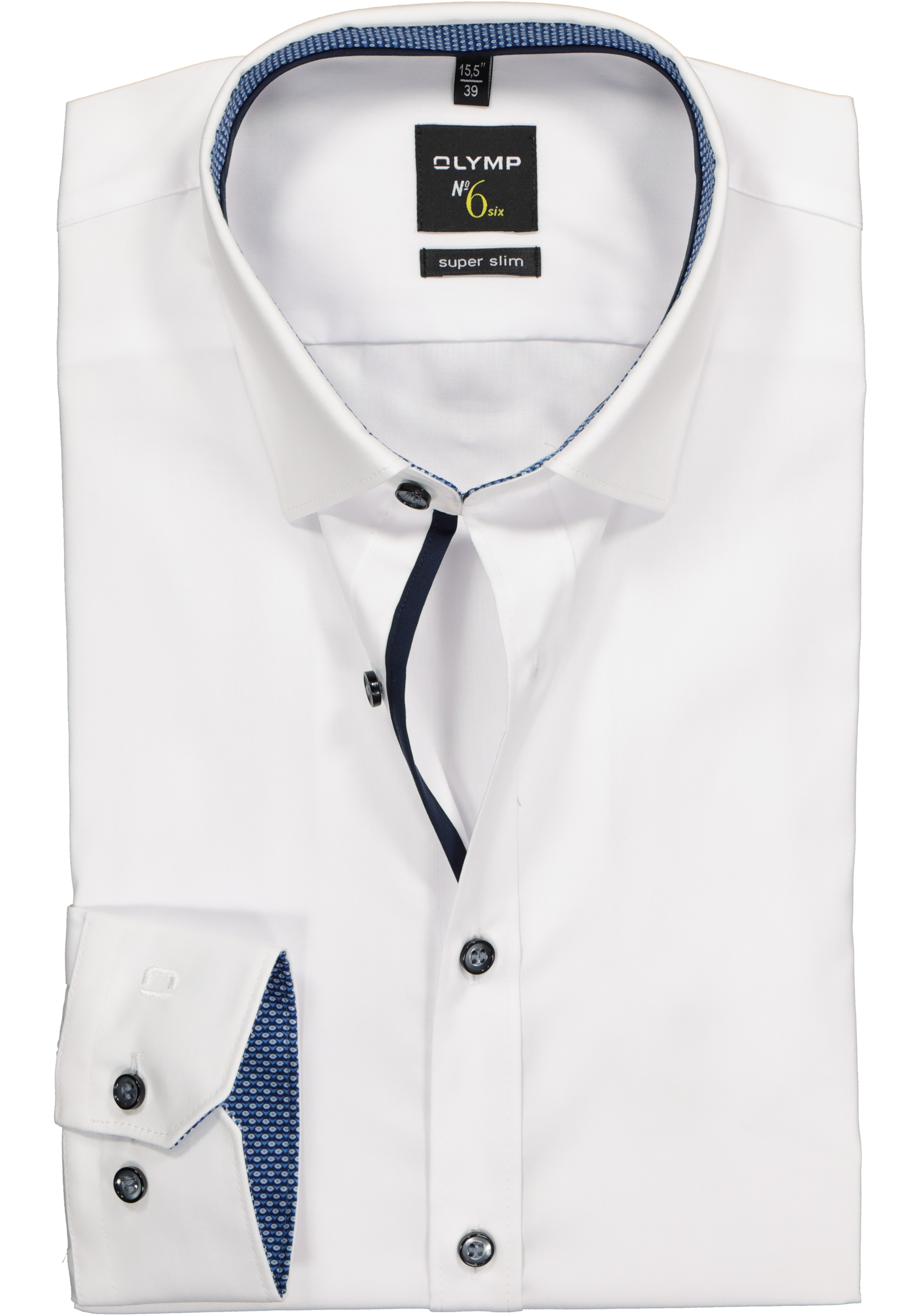 OLYMP No. Six super slim fit overhemd, wit (blauw contrast) 