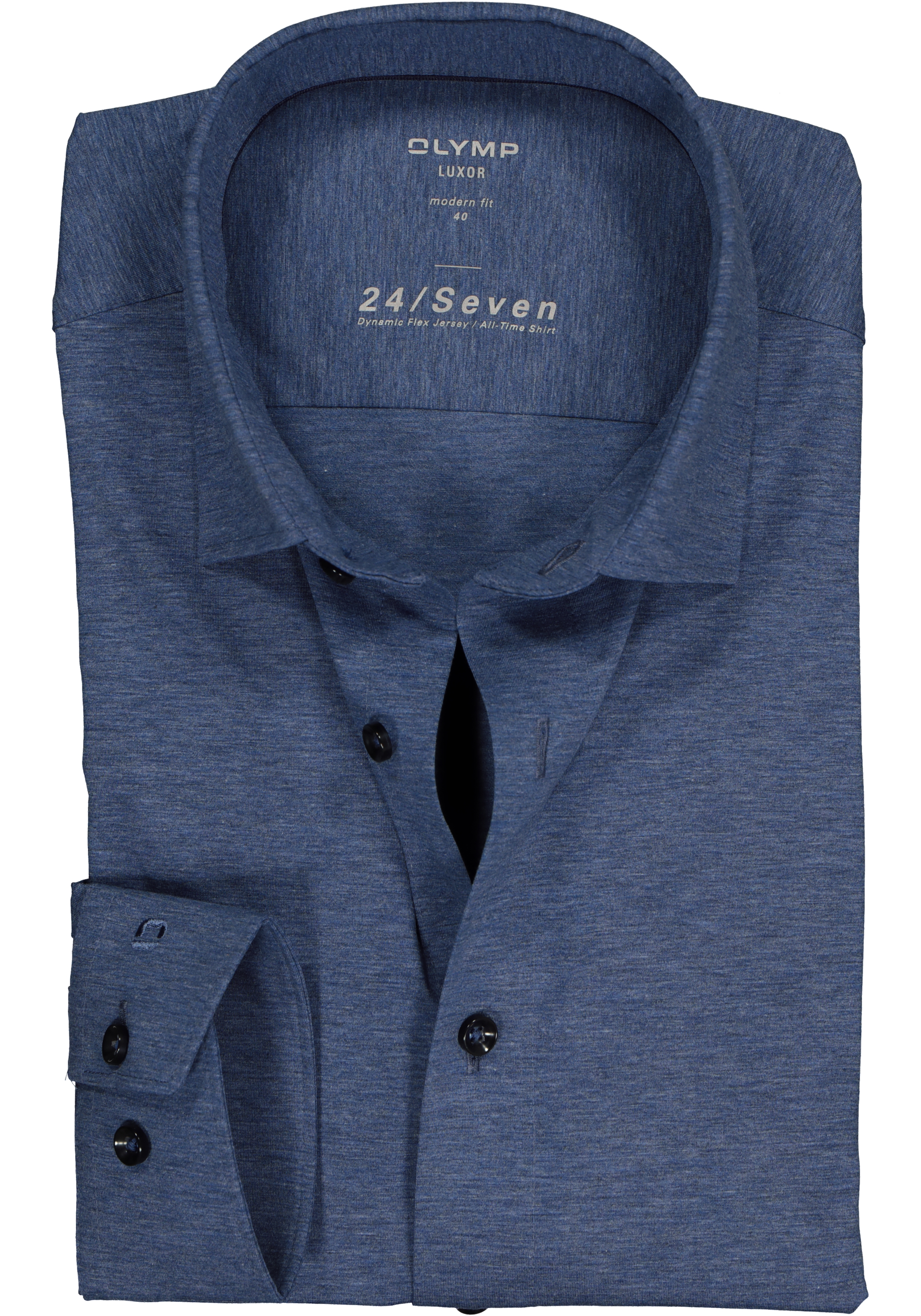 OLYMP Luxor 24/Seven modern fit overhemd, rookblauw tricot