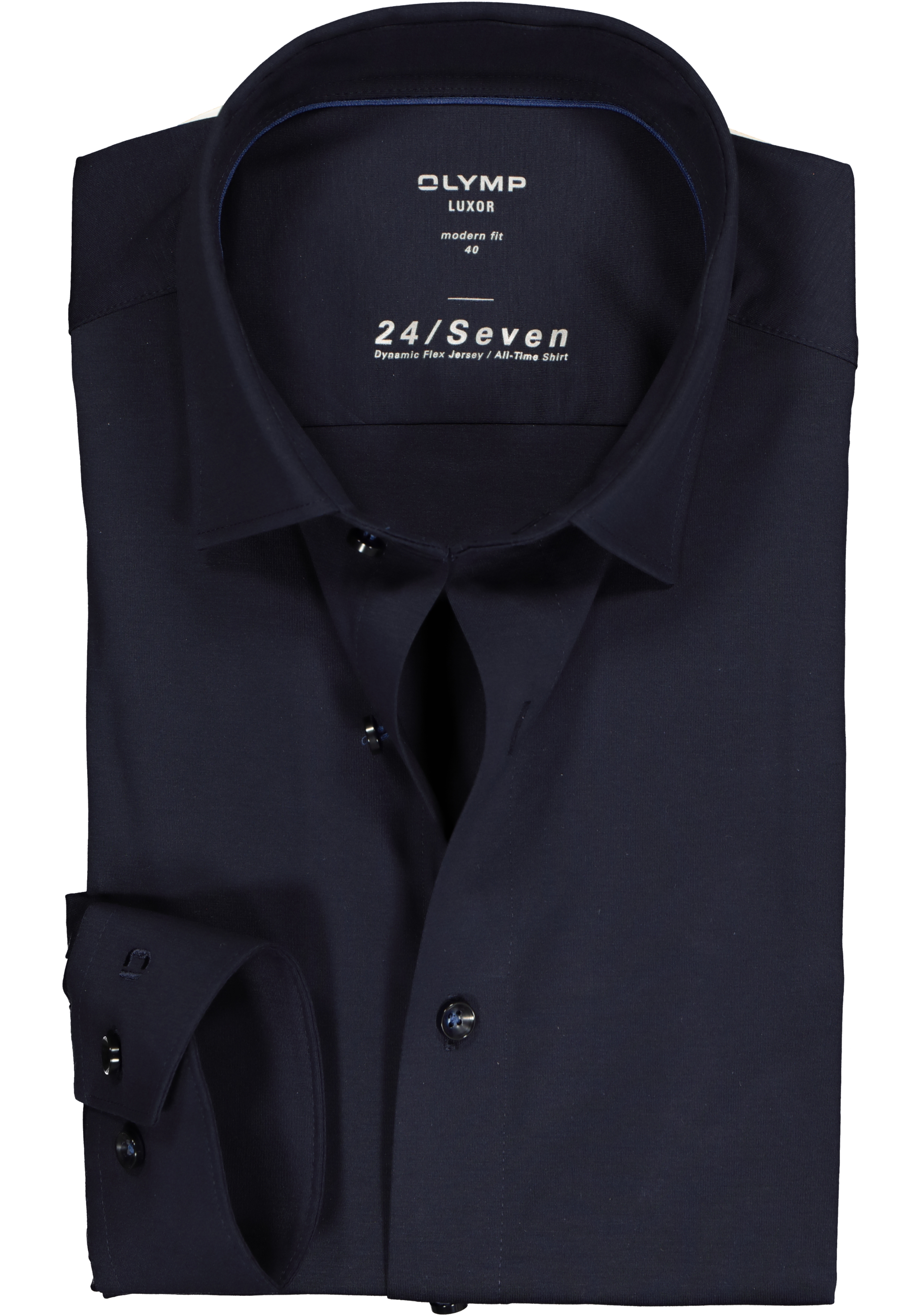 OLYMP Luxor 24/Seven modern fit overhemd, marine blauw tricot