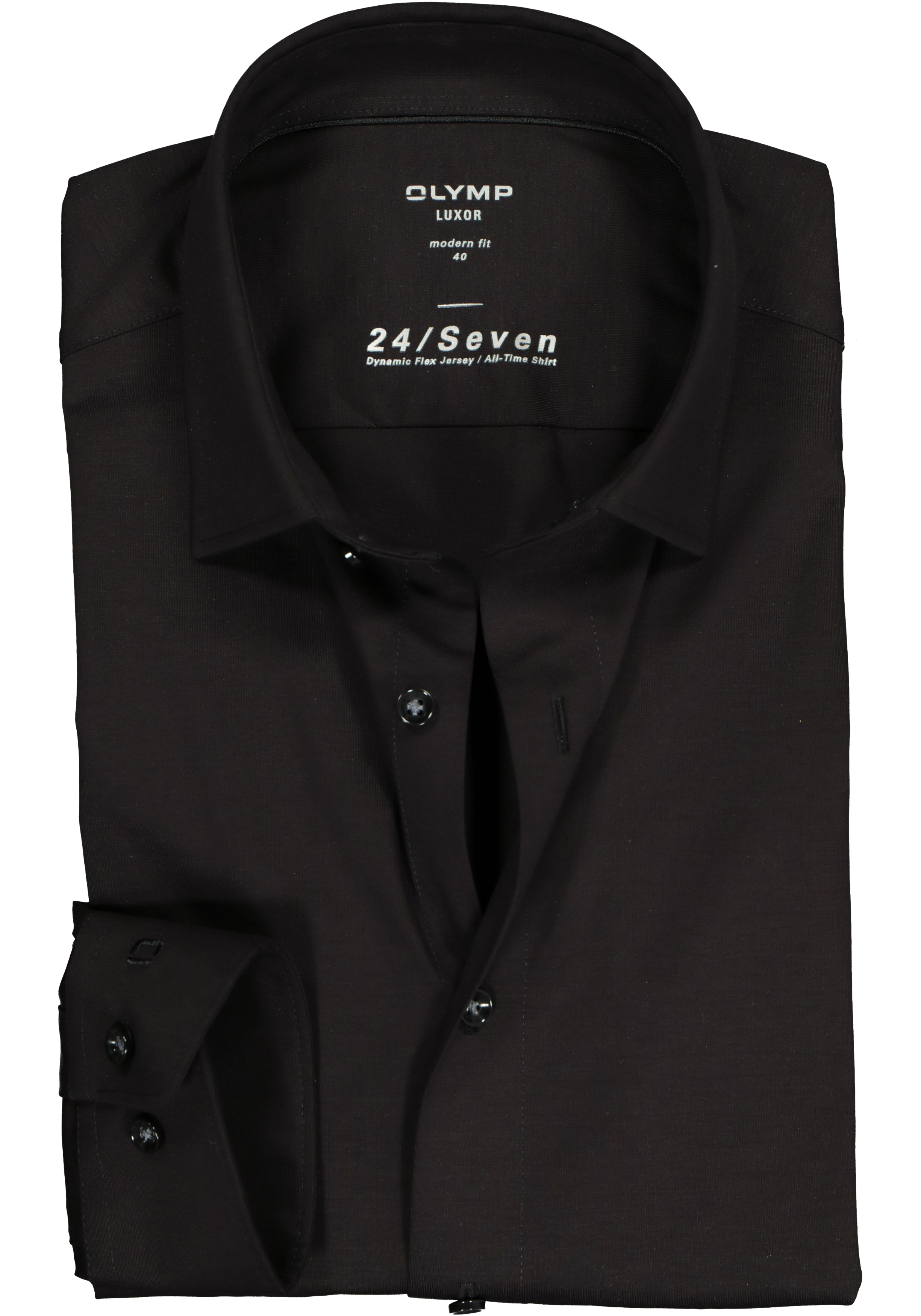 OLYMP Luxor 24/Seven modern fit overhemd, zwart tricot